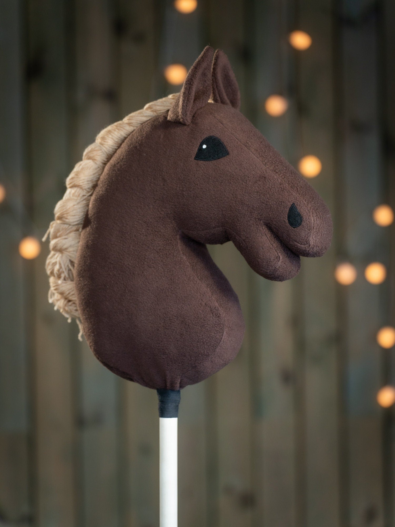 Brown Hobby Horse A3 – Handmade Stick Horse with Halter & Caramel-Colored Mane