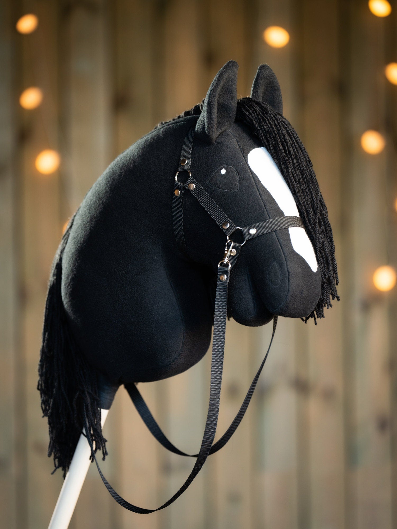 Black Hobbyhorse with Halter – A3 Handmade Stick Horse