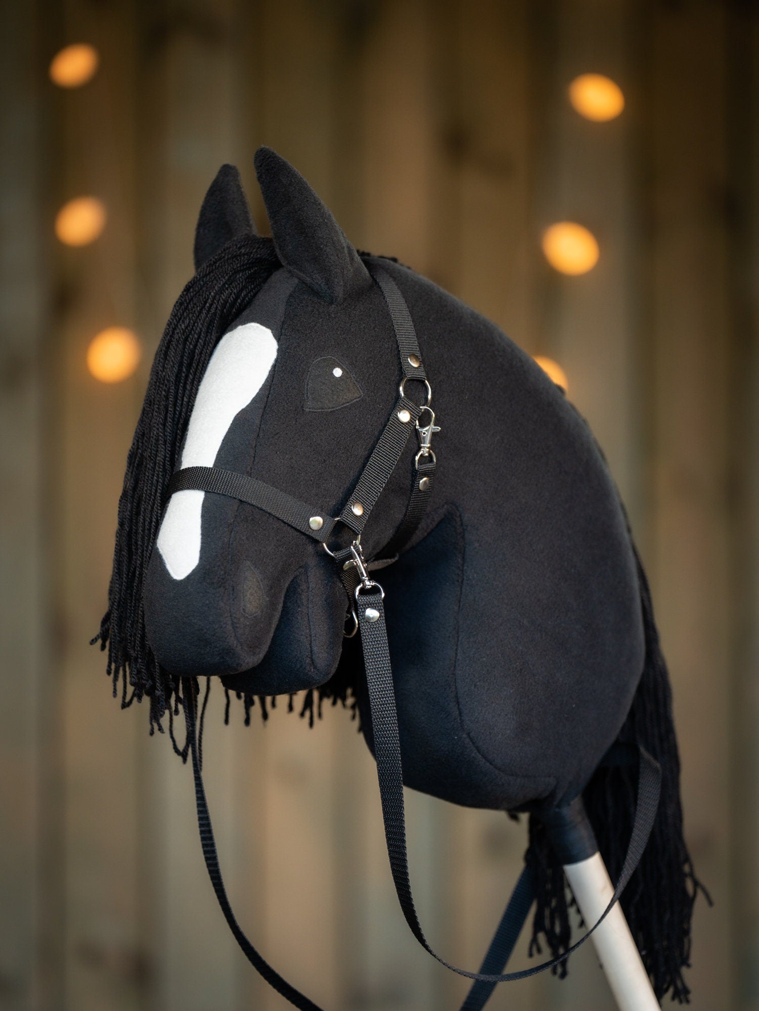 Black Hobbyhorse with Halter – A3 Handmade Stick Horse