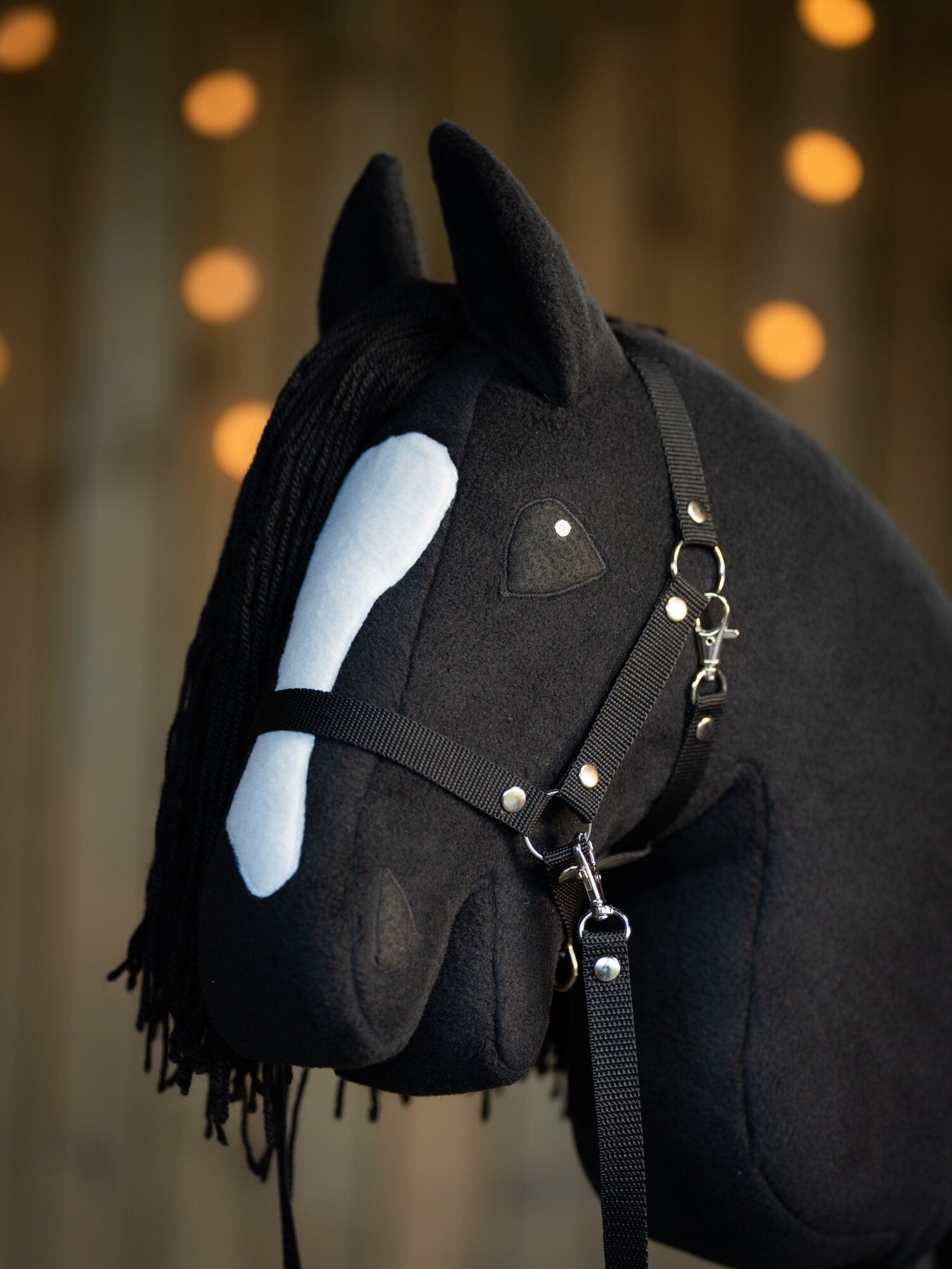 Black Hobbyhorse with Halter – A3 Handmade Stick Horse