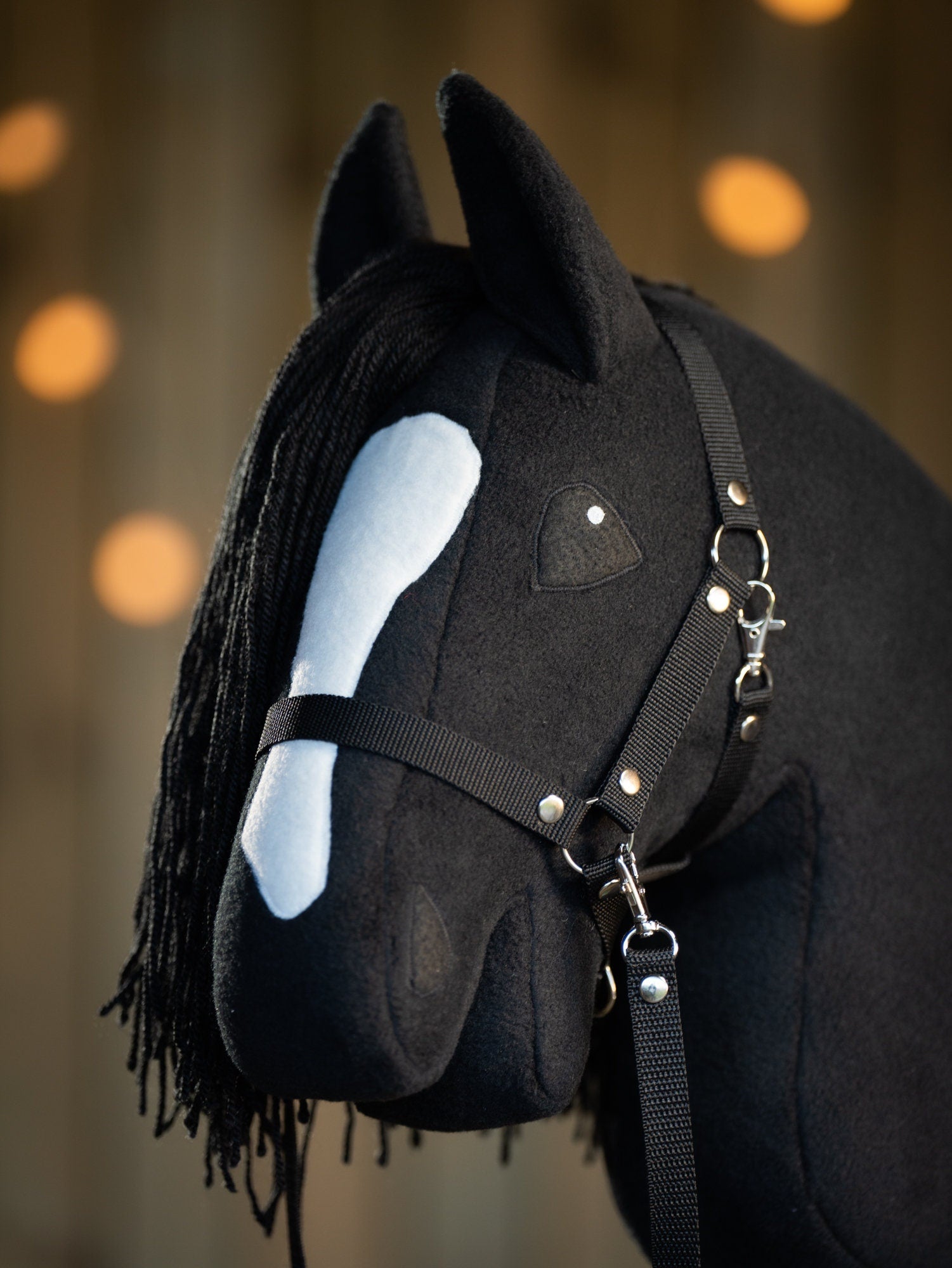 Black Hobbyhorse with Halter – A3 Handmade Stick Horse