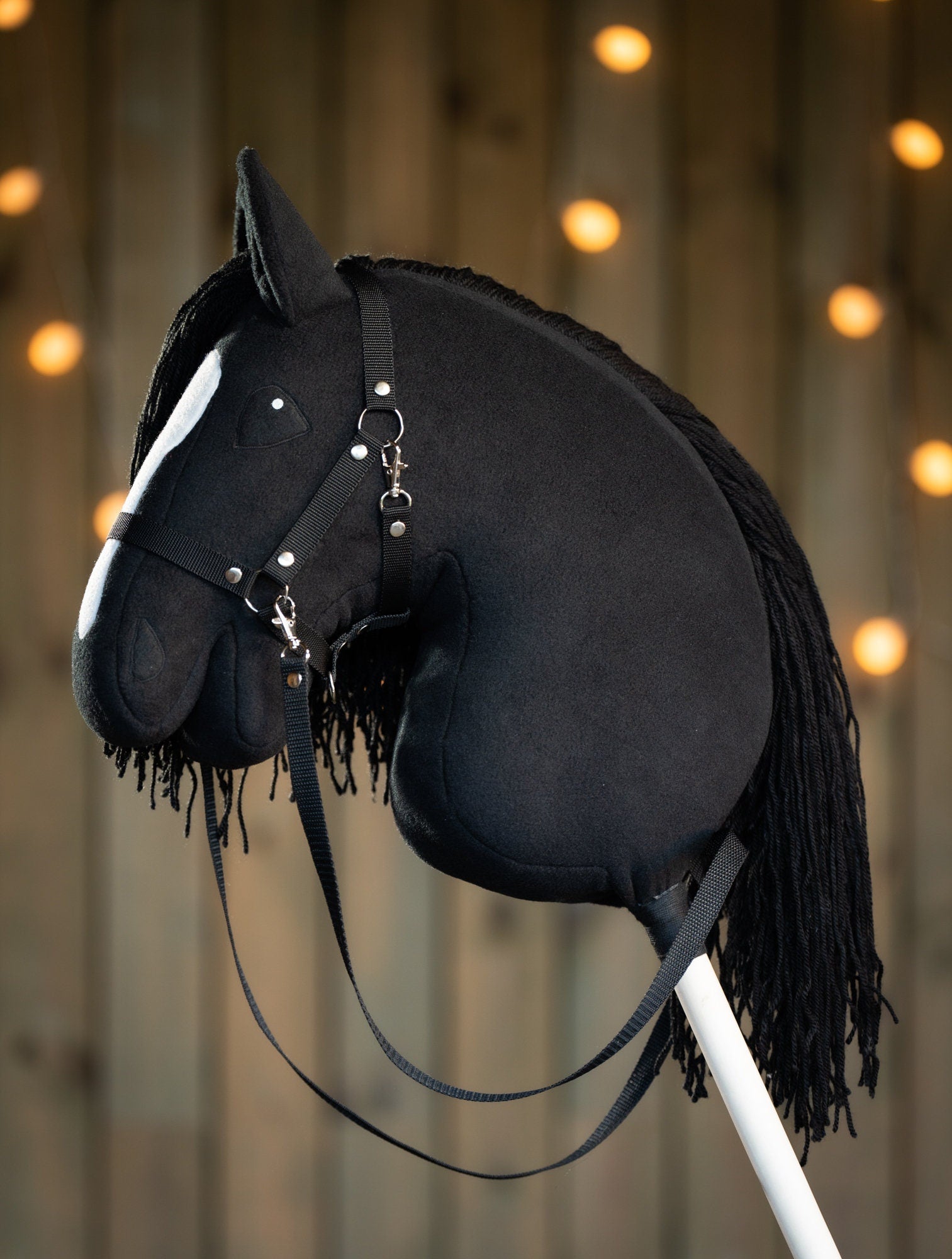 Black Hobbyhorse with Halter – A3 Handmade Stick Horse