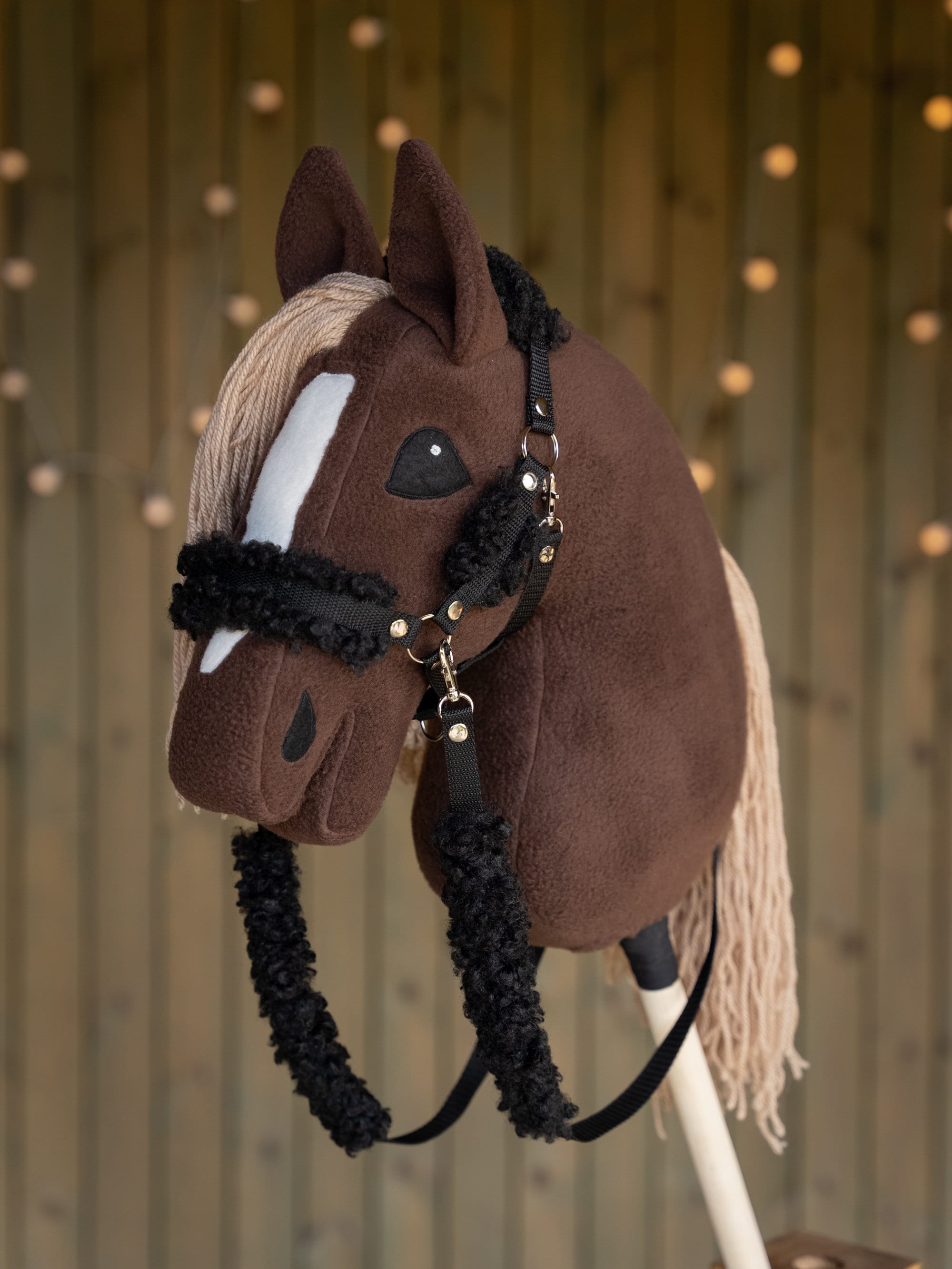 Adjustable Black Fur Halter & Reins for A3 Hobbyhorse – Soft, Stylish & Comfortable
