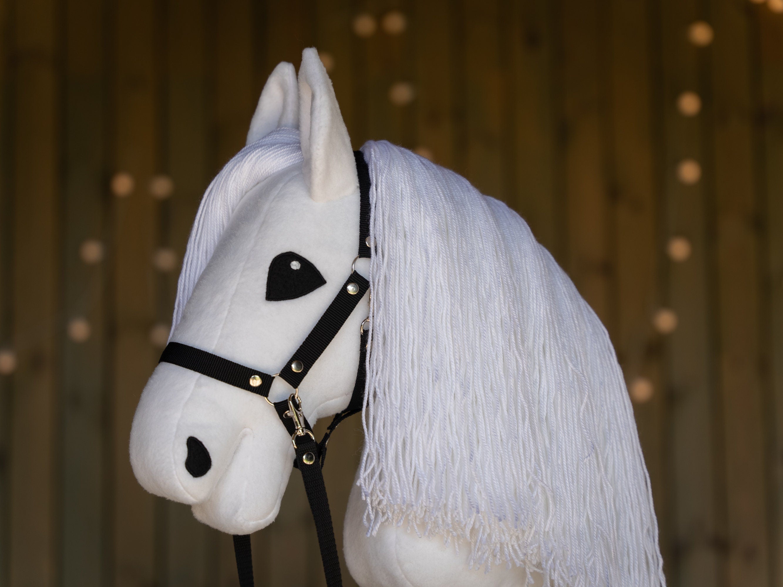 White Hobby Horse with Soft Yarn Mane – Handmade A3 Stick Horse for Kids