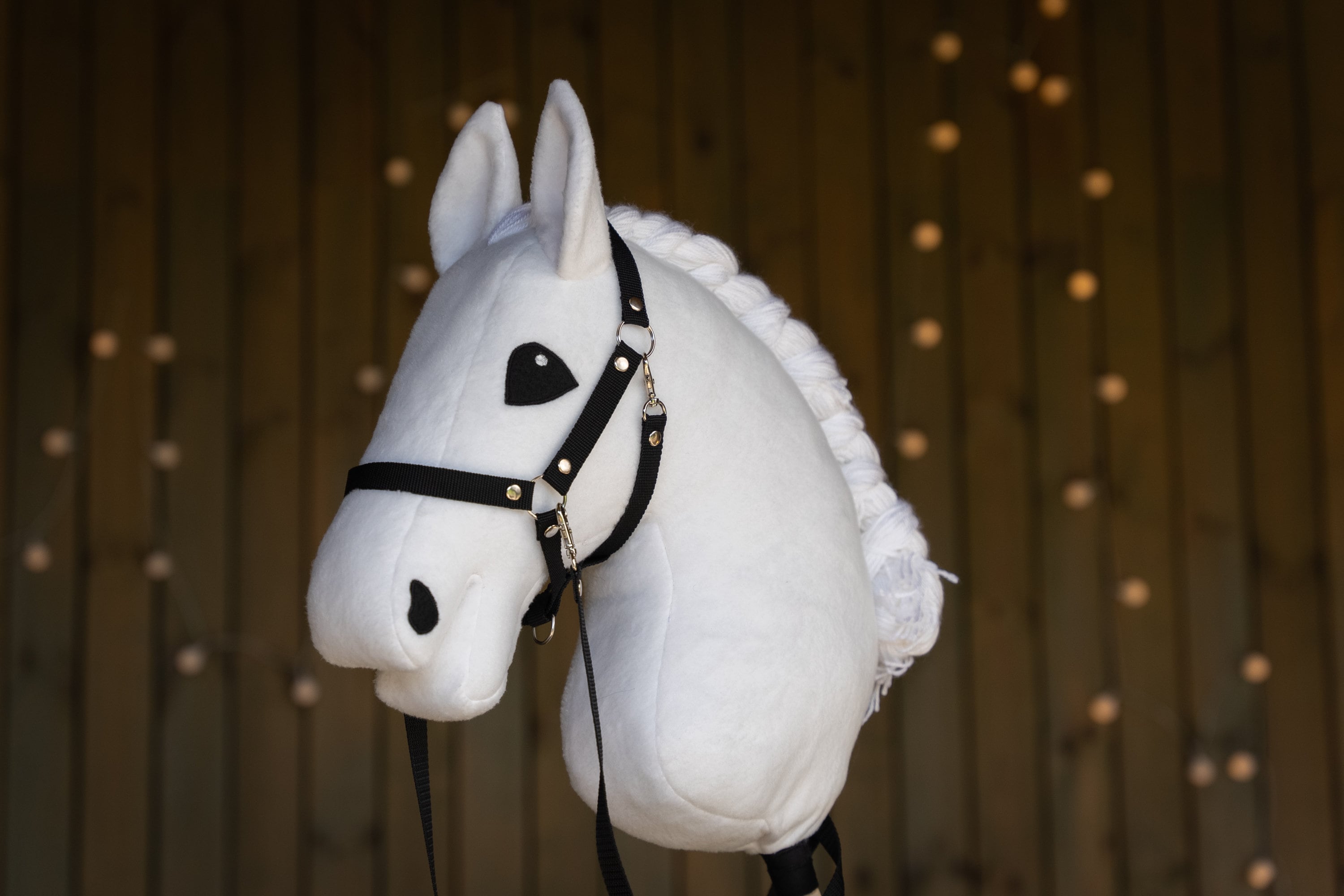 White Hobby Horse with Soft Yarn Mane – Handmade A3 Stick Horse for Kids