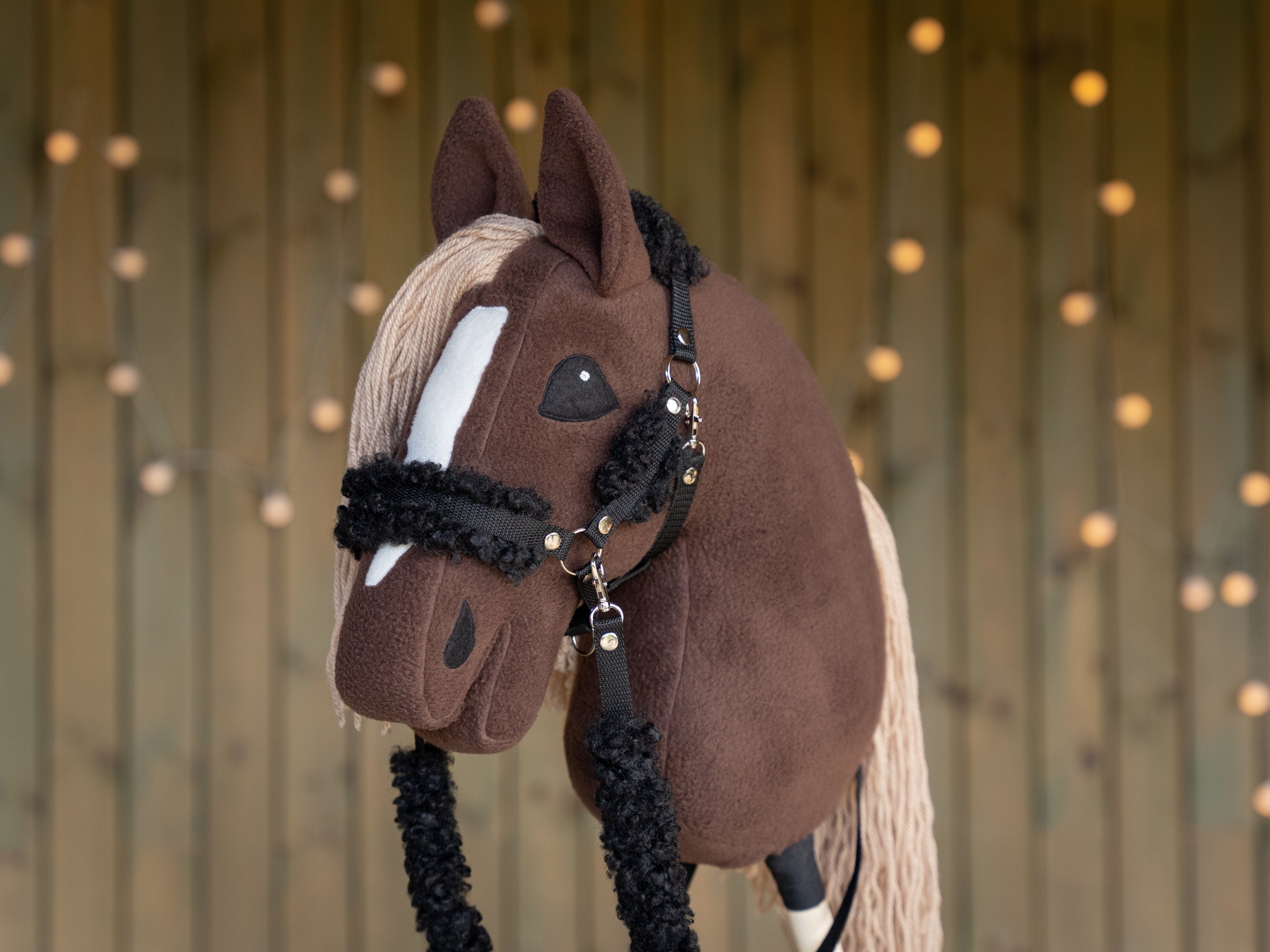 Adjustable Black Fur Halter & Reins for A3 Hobbyhorse – Soft, Stylish & Comfortable