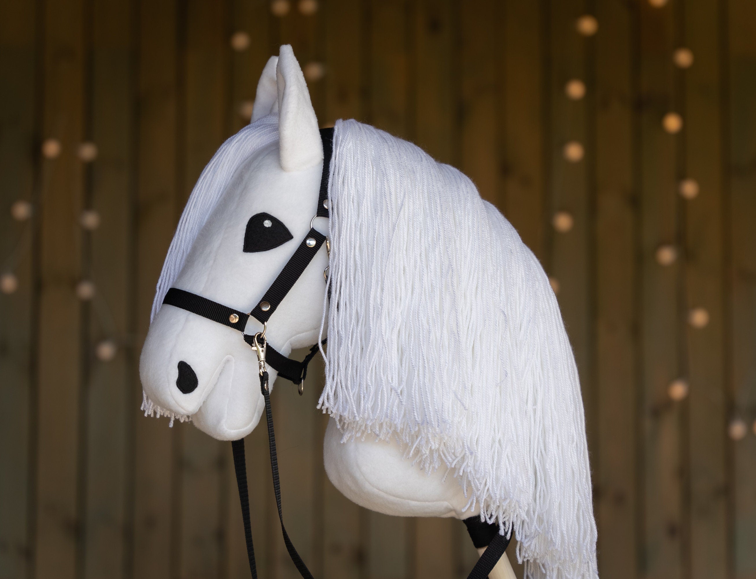 White Hobby Horse with Soft Yarn Mane – Handmade A3 Stick Horse for Kids