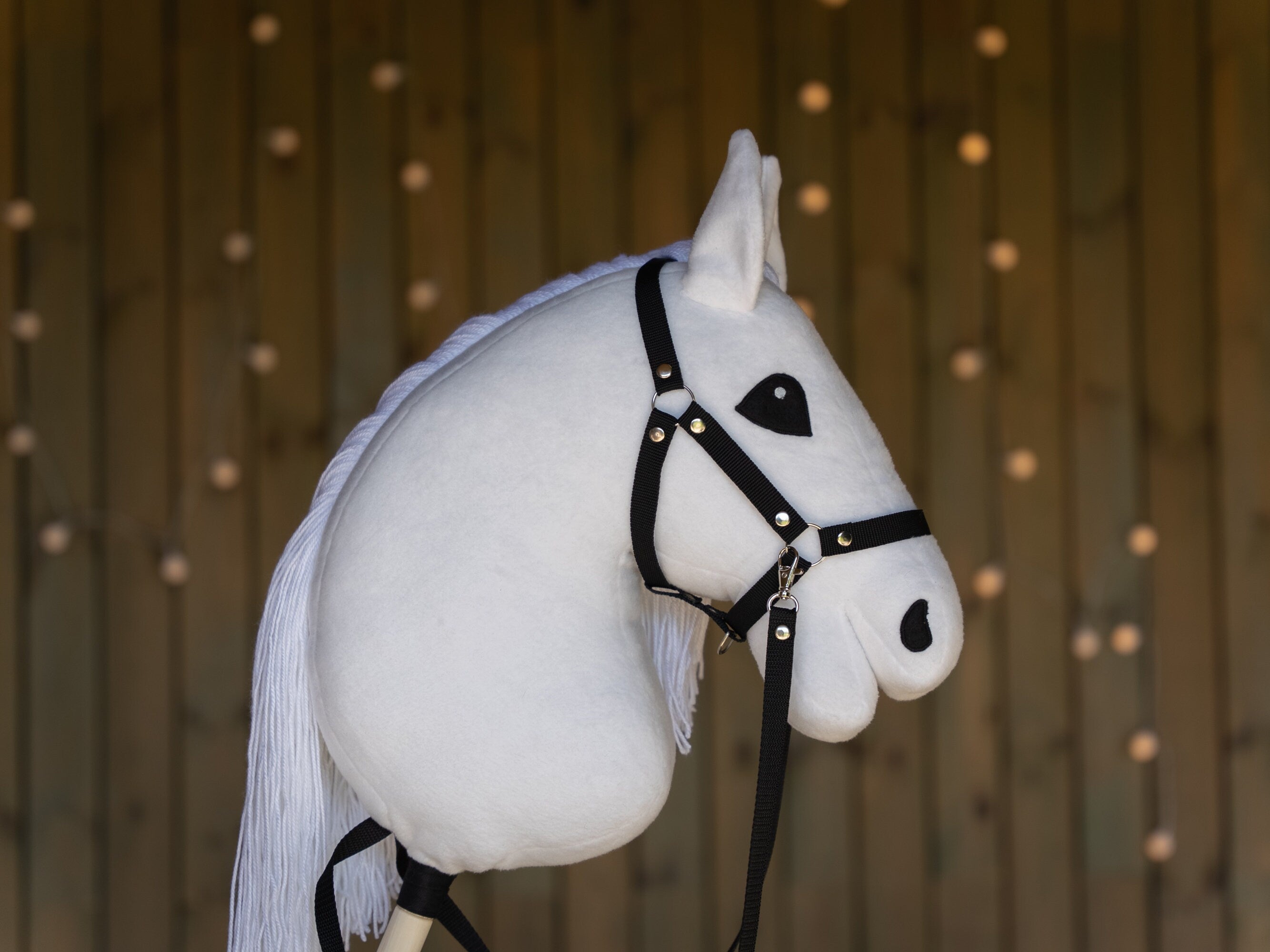 White Hobby Horse with Soft Yarn Mane – Handmade A3 Stick Horse for Kids