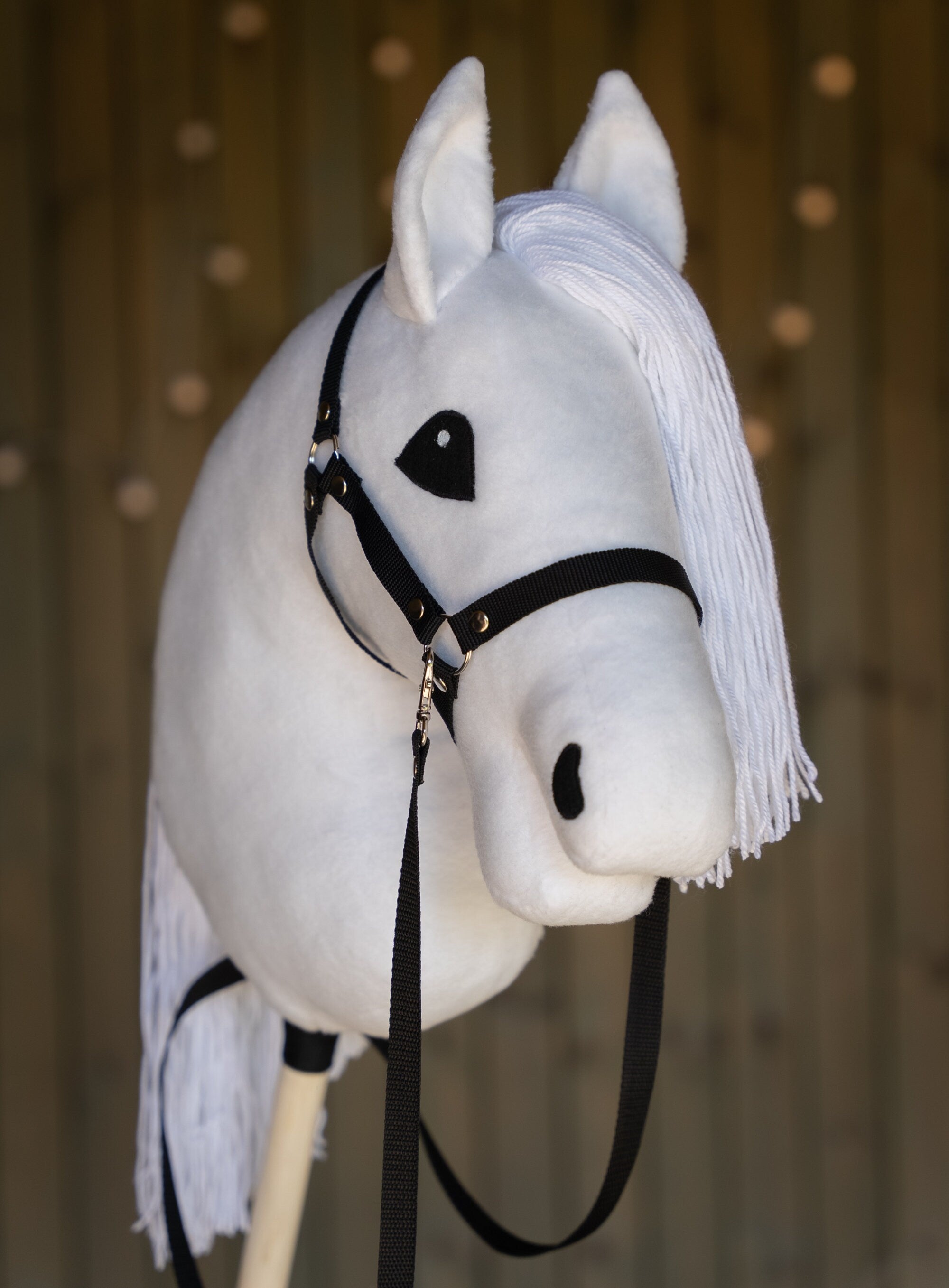 White Hobby Horse with Soft Yarn Mane – Handmade A3 Stick Horse for Kids