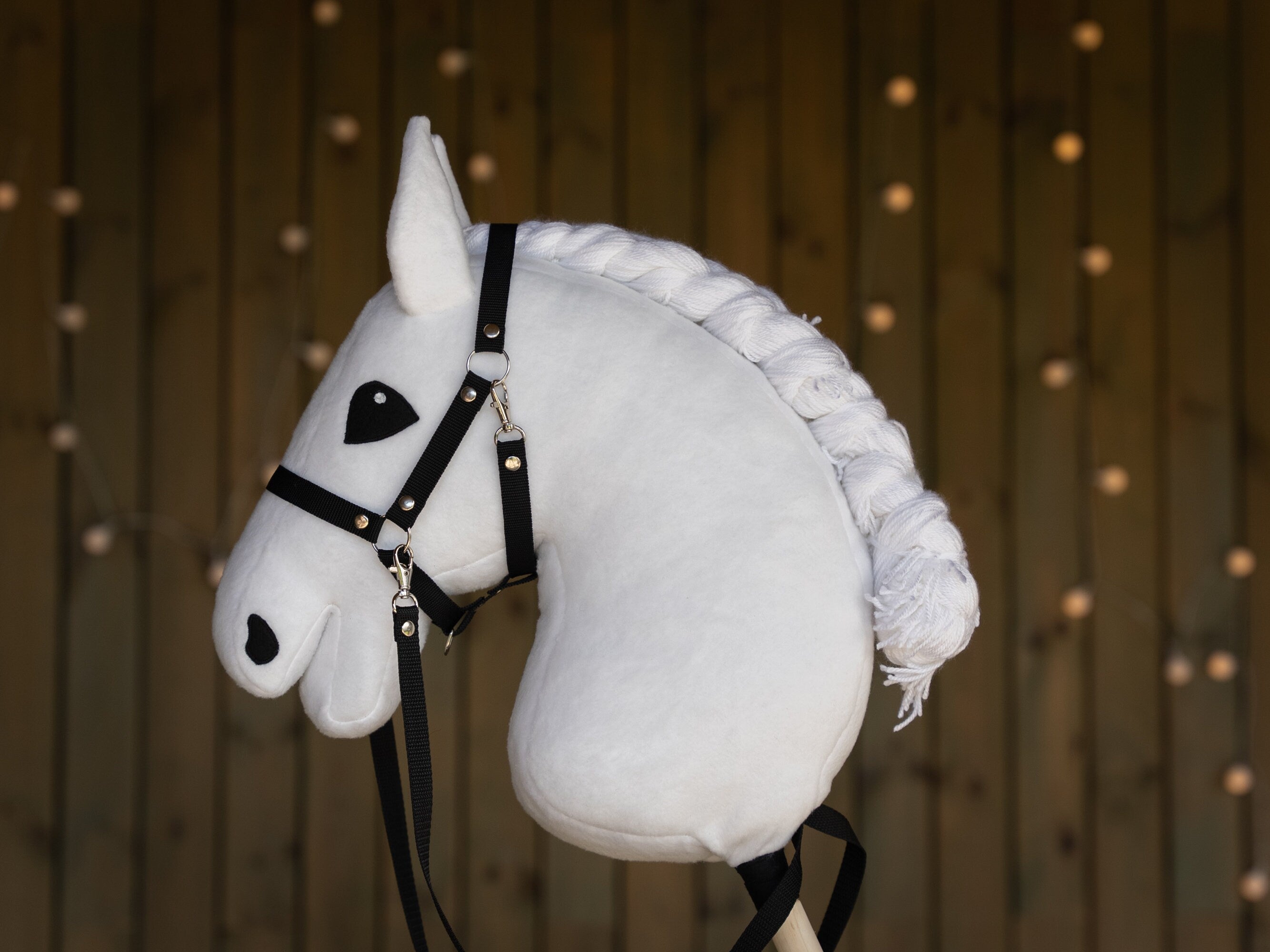 White Hobby Horse with Soft Yarn Mane – Handmade A3 Stick Horse for Kids