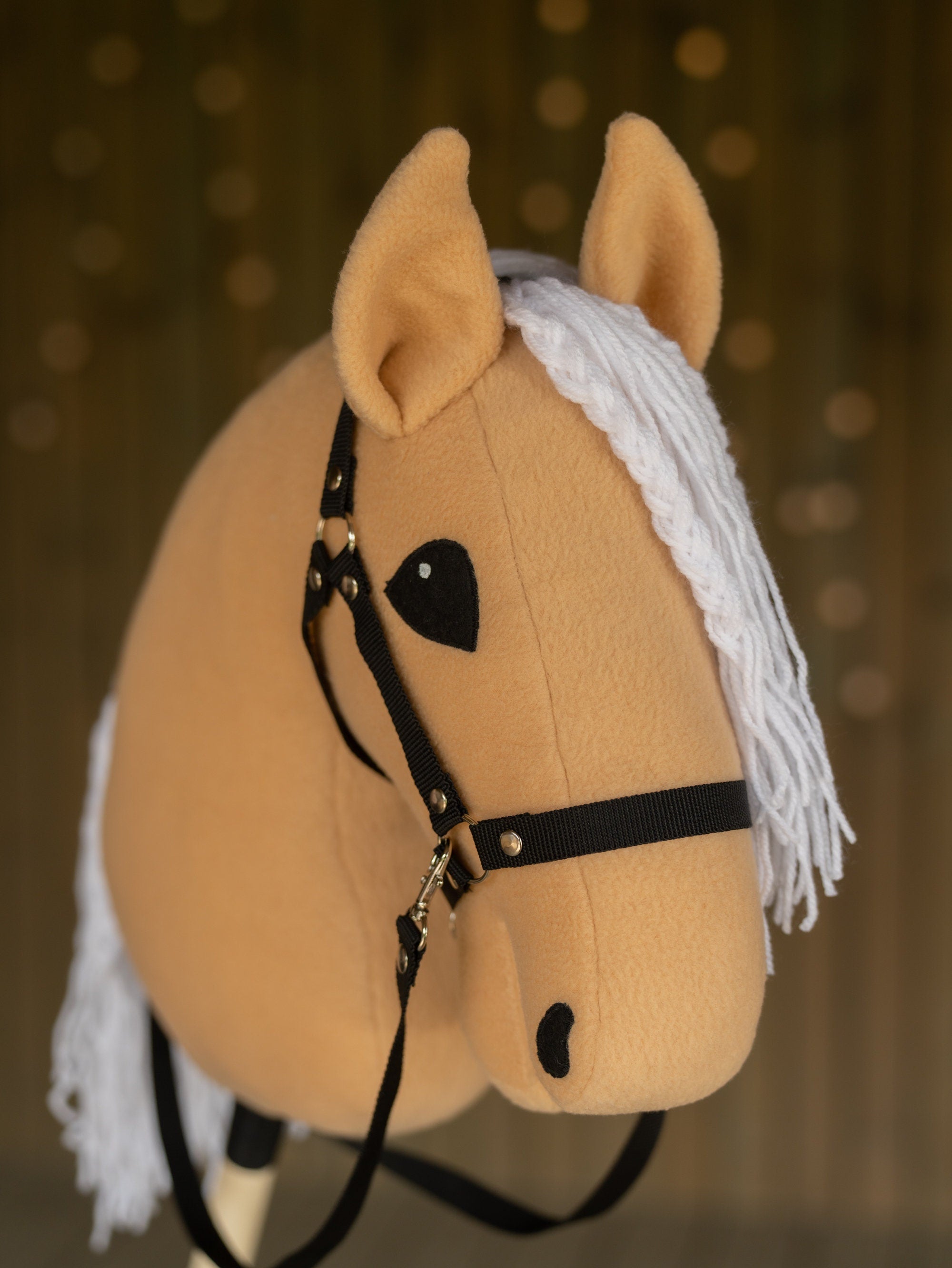 Palomino Hobbyhorse – A3 Size | Hobby Horse with White Mane & Halter | Handmade Horse on Stick