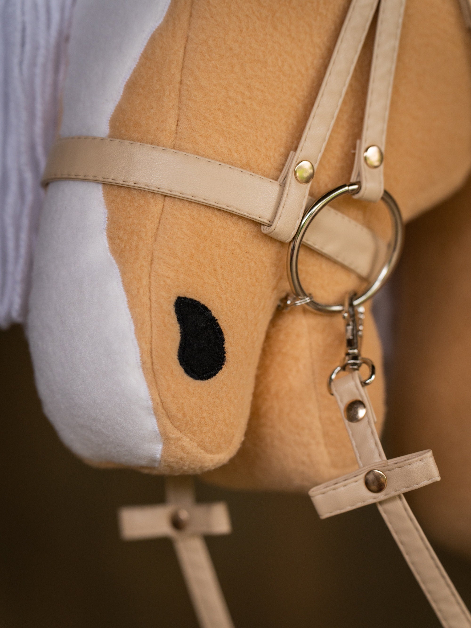 Palomino Hobbyhorse with Rhinestone Bridle – A3 Size Stick Horse | Handmade Hobby Horse with White Mane