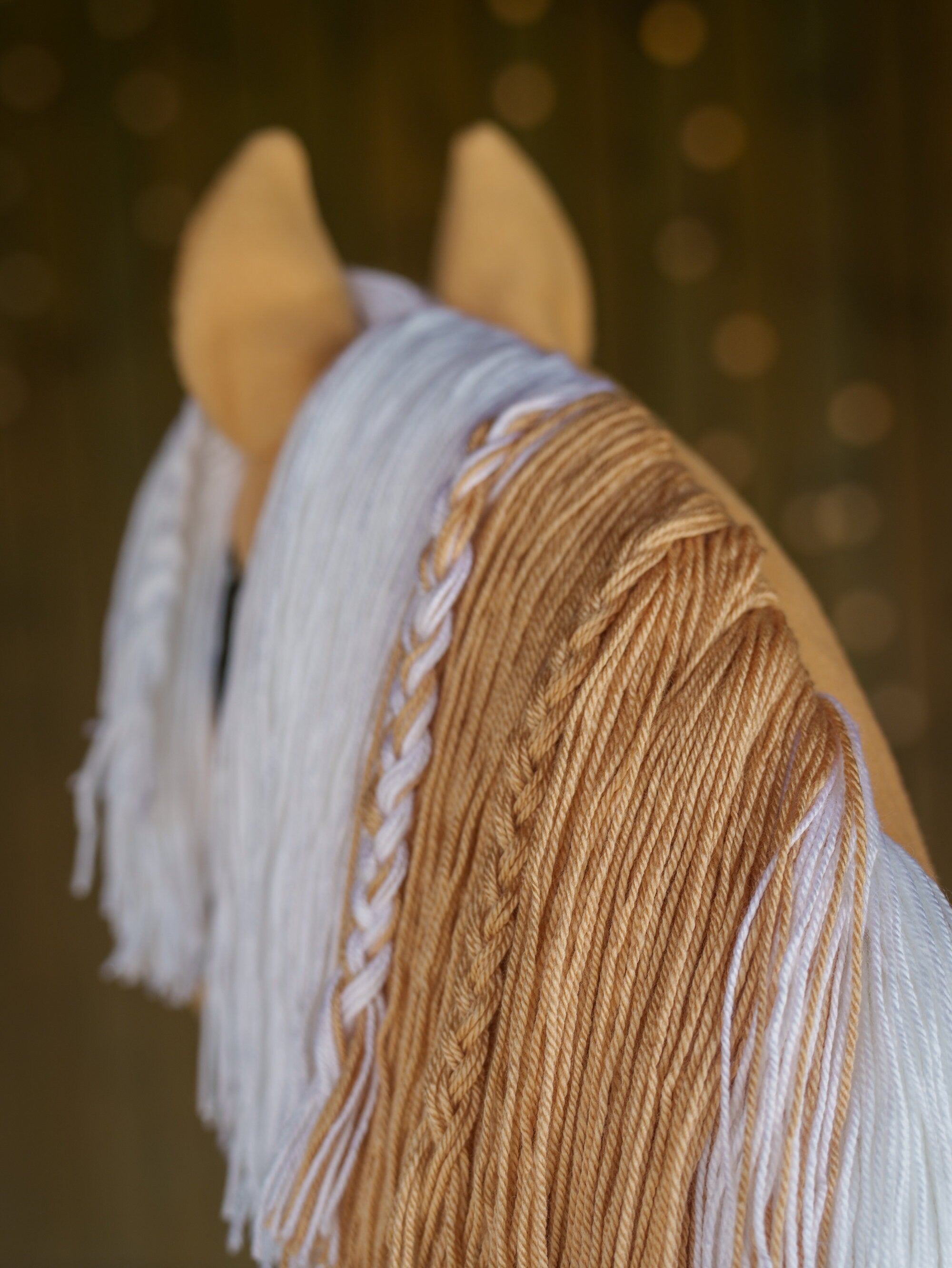 Palomino Hobbyhorse with Halter – Handmade A3 Stick Horse | Two-Color Yarn Mane