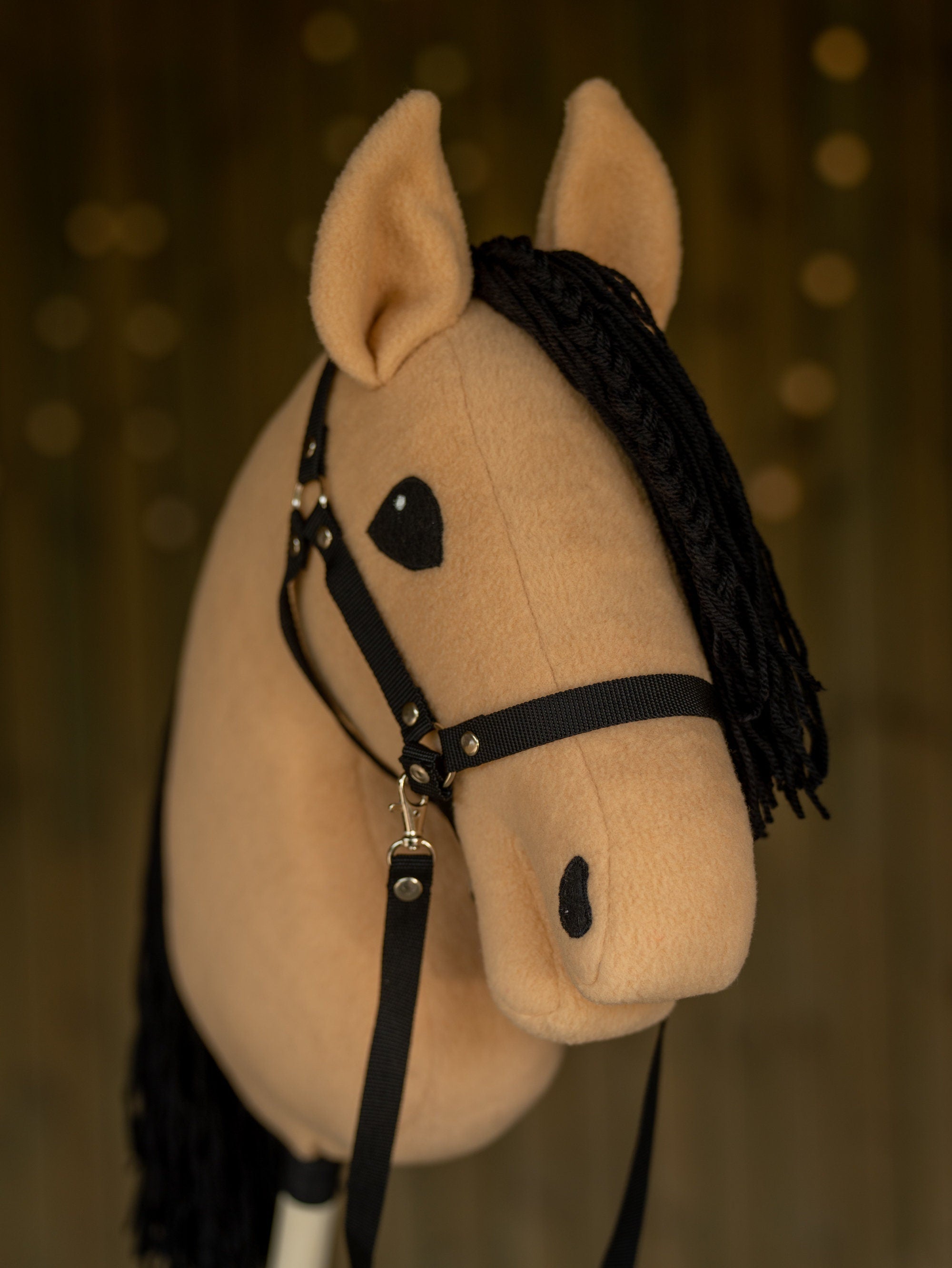 Brown A3 Hobby Horse – Handmade Stick Horse with Halter & Black Yarn Mane