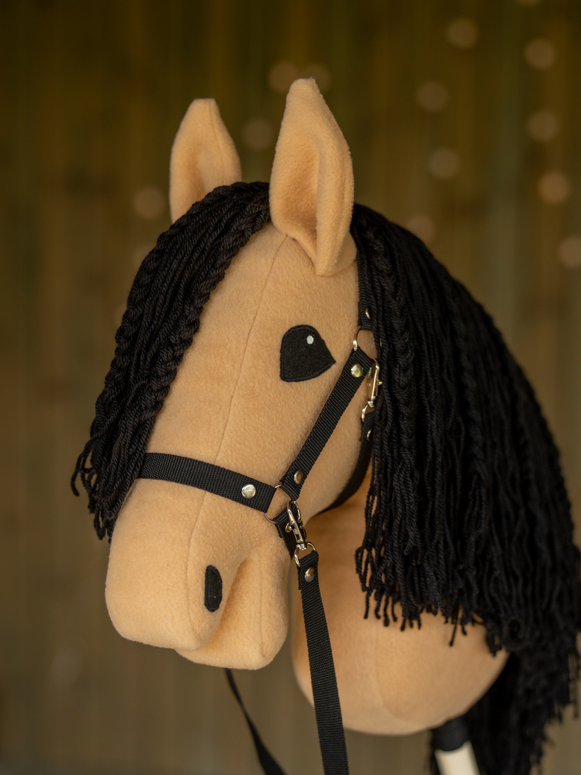 Brown A3 Hobby Horse – Handmade Stick Horse with Halter & Black Yarn Mane