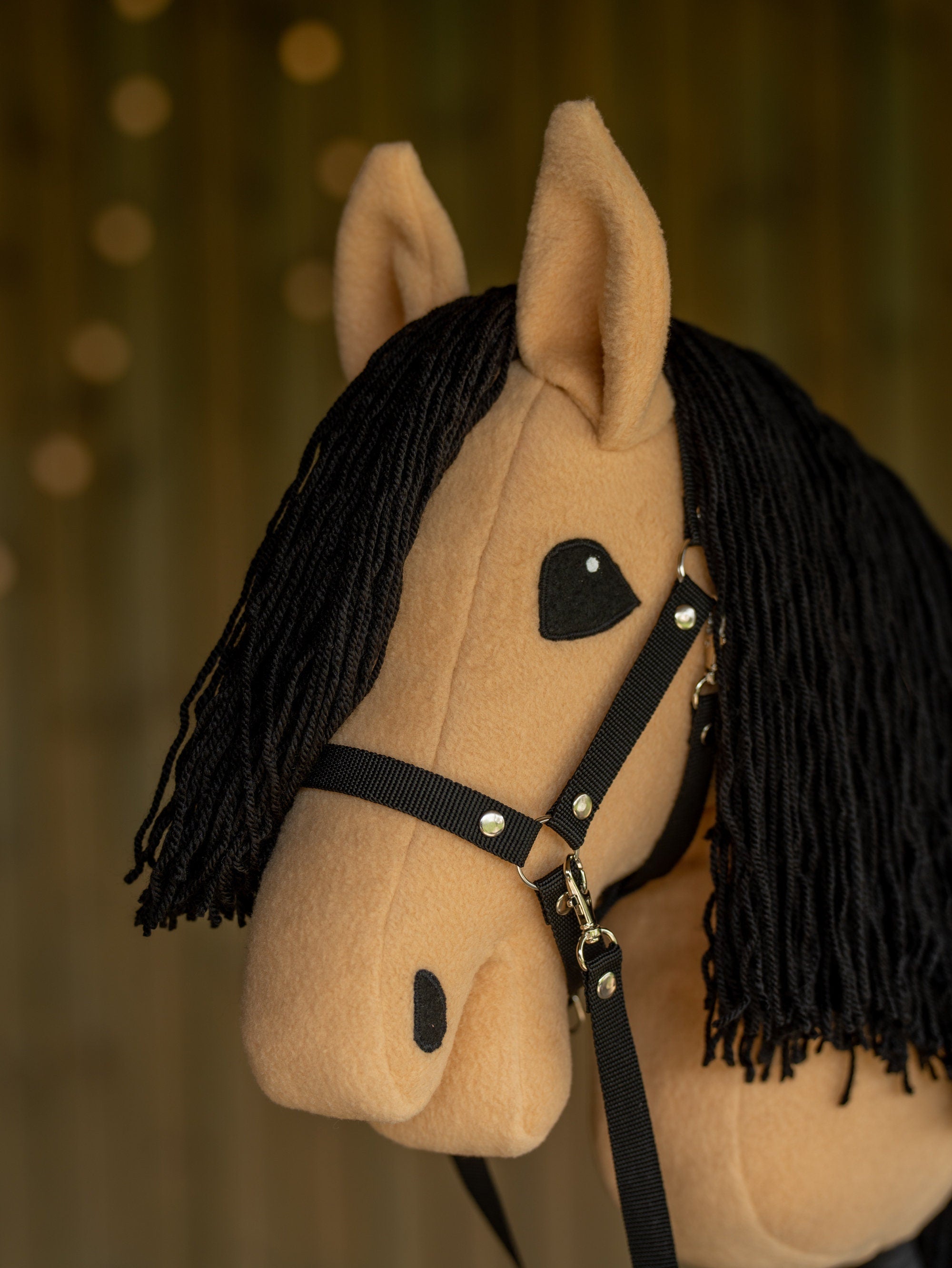 Brown A3 Hobby Horse – Handmade Stick Horse with Halter & Black Yarn Mane