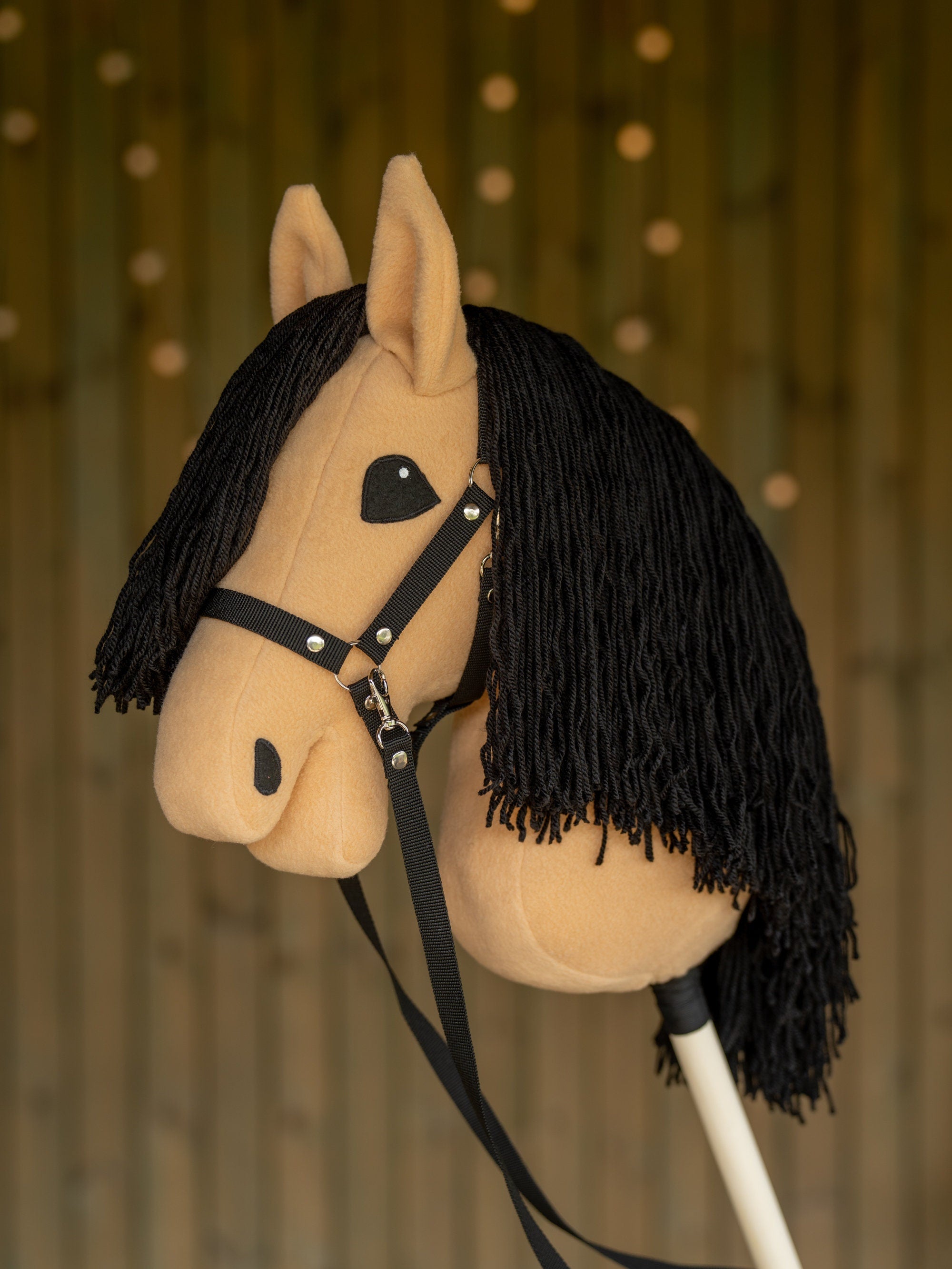 Brown A3 Hobby Horse – Handmade Stick Horse with Halter & Black Yarn Mane