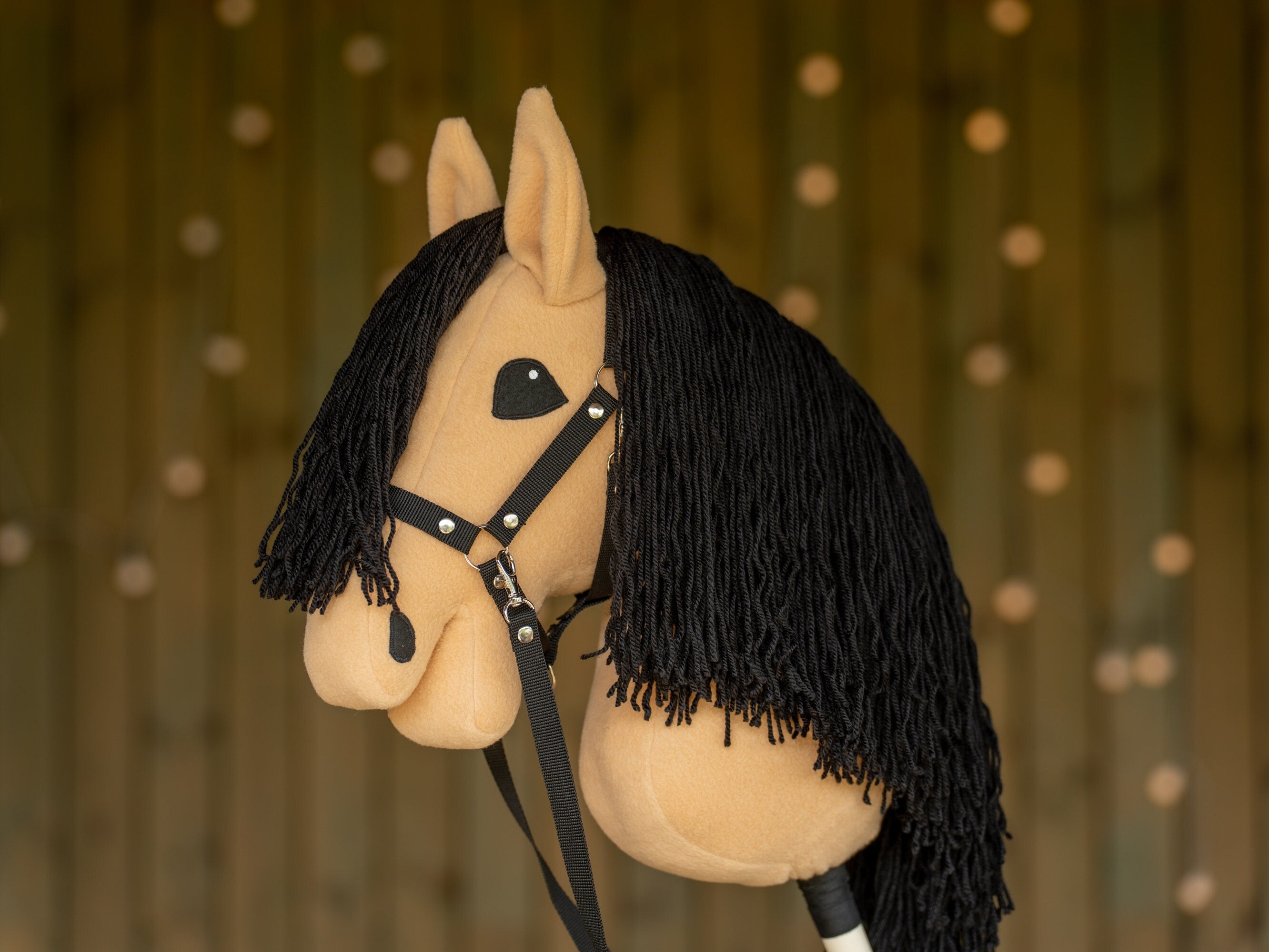 Brown A3 Hobby Horse – Handmade Stick Horse with Halter & Black Yarn Mane