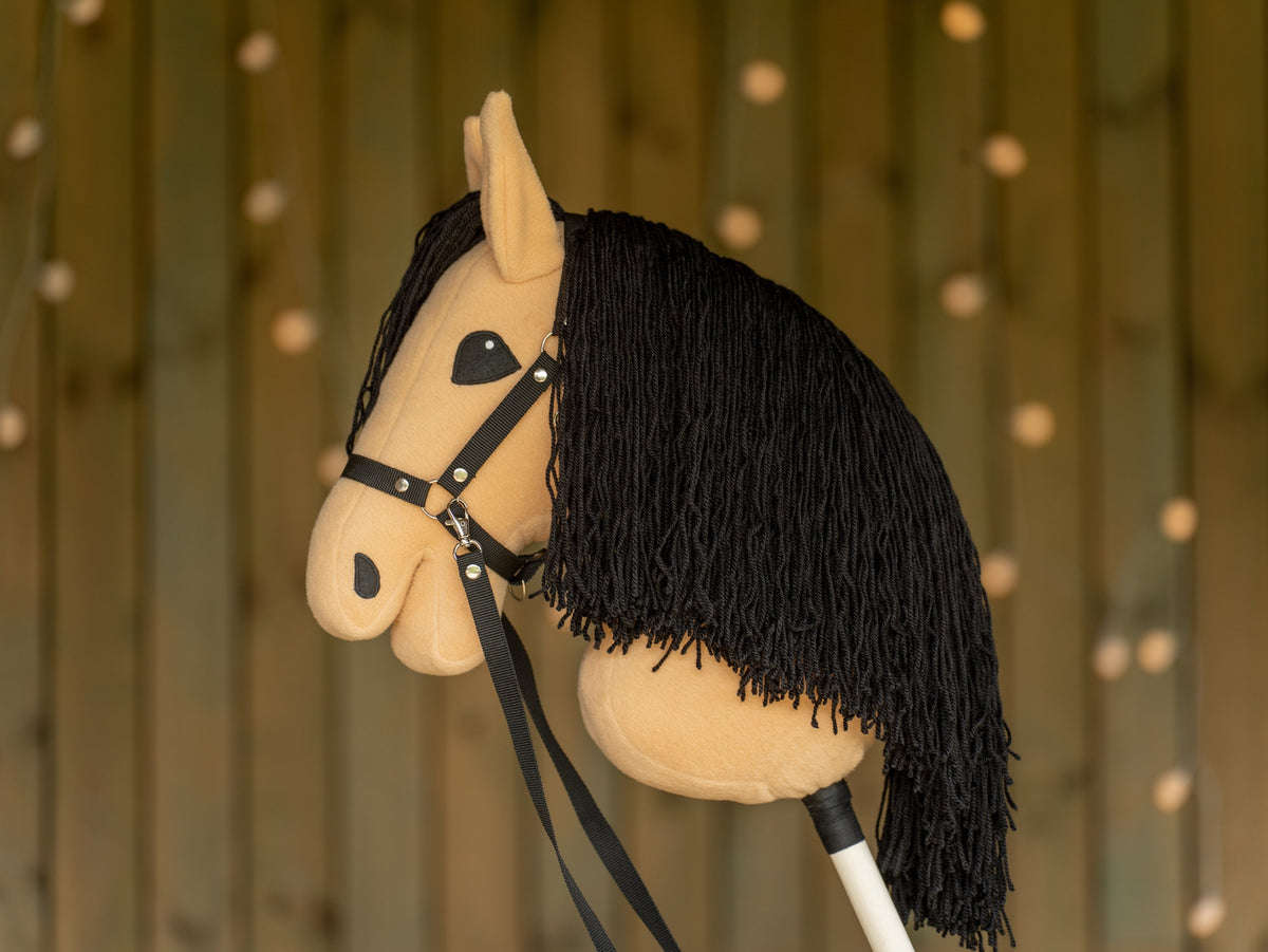 Brown A3 Hobby Horse – Handmade Stick Horse with Halter & Black Yarn Mane