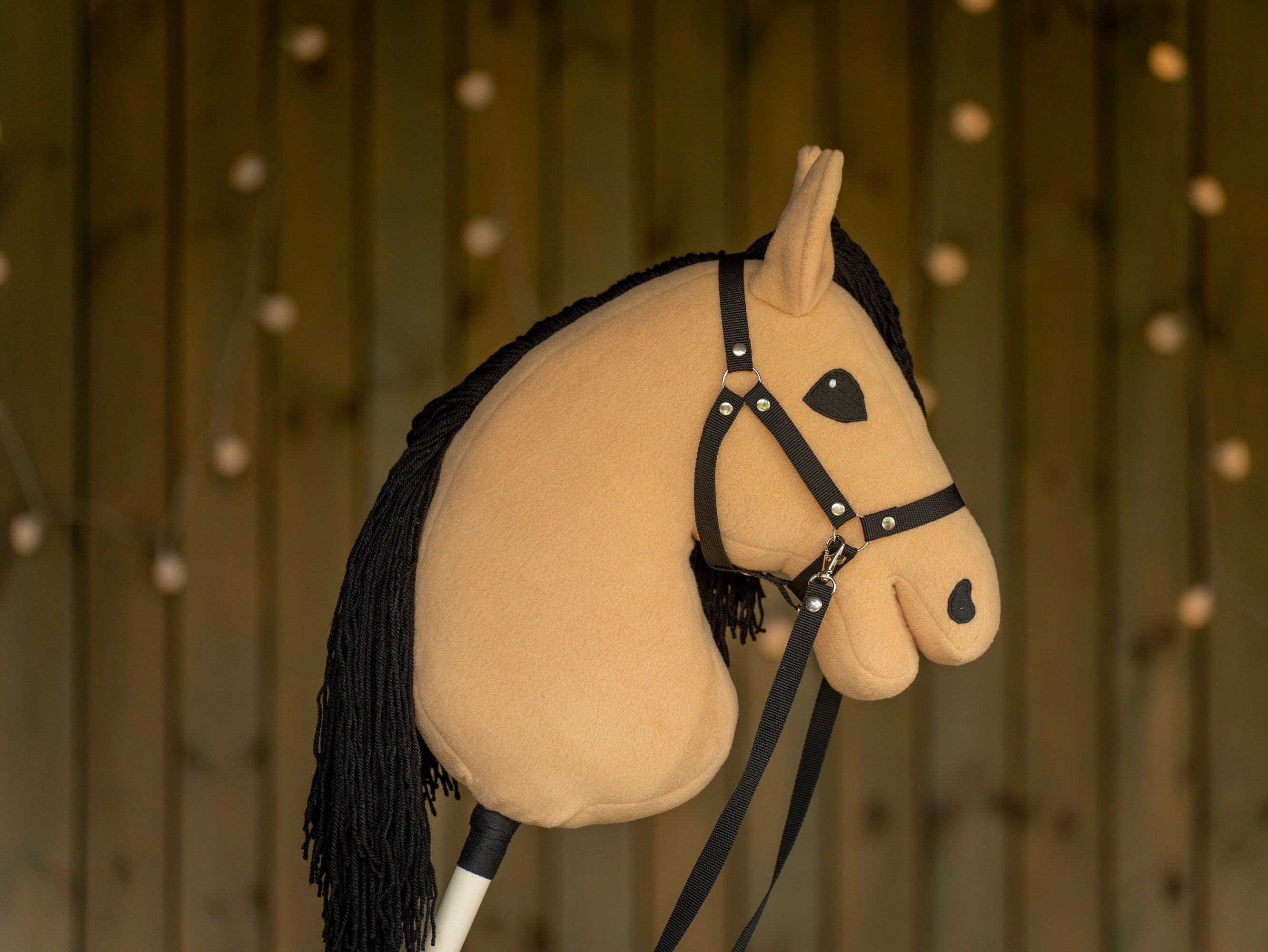 Brown A3 Hobby Horse – Handmade Stick Horse with Halter & Black Yarn Mane