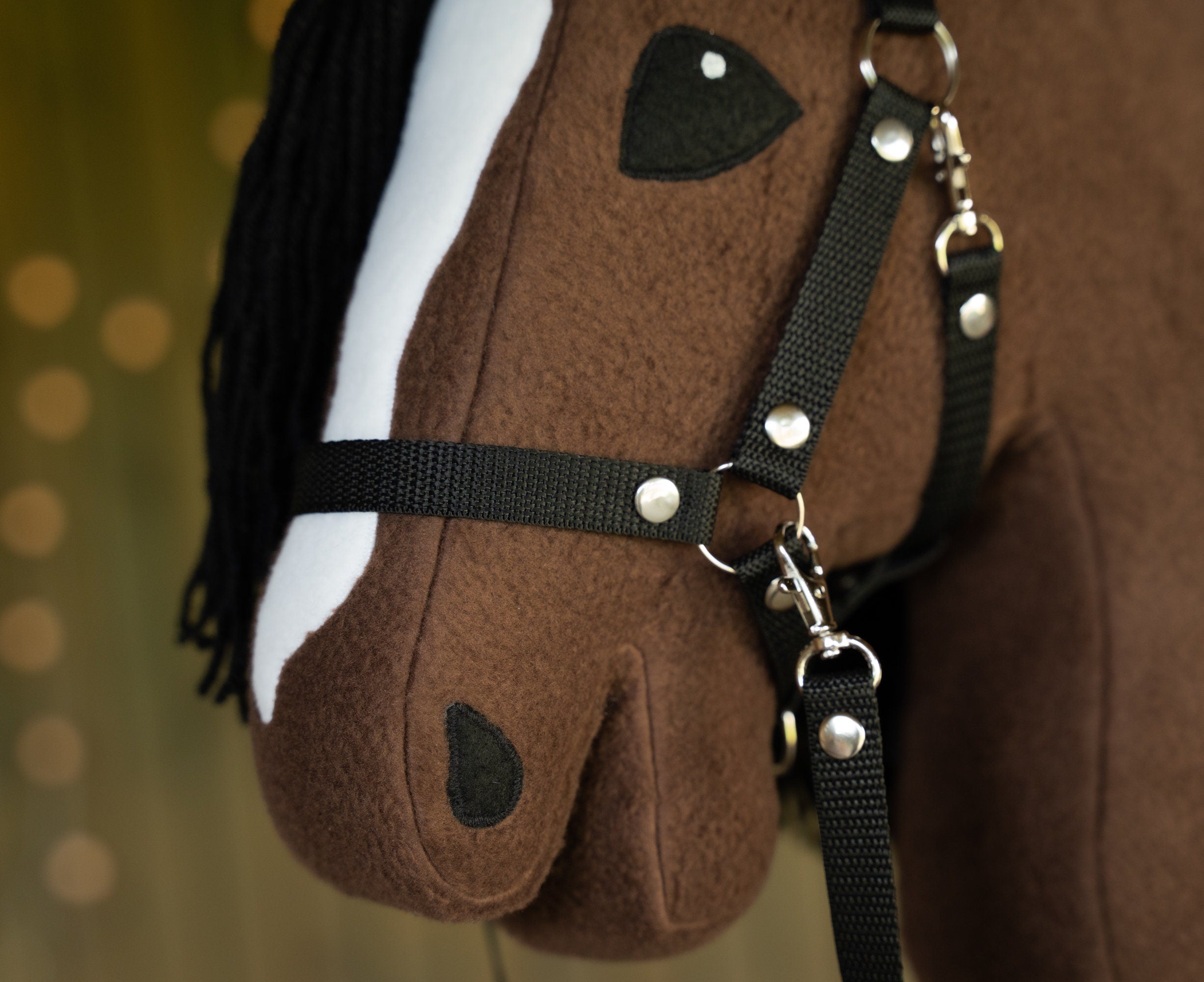 Brown Hobbyhorse with Black Mane – A3 Size Stick Horse | Handmade Hobby Horse with Rhinestone Bridle or Halter