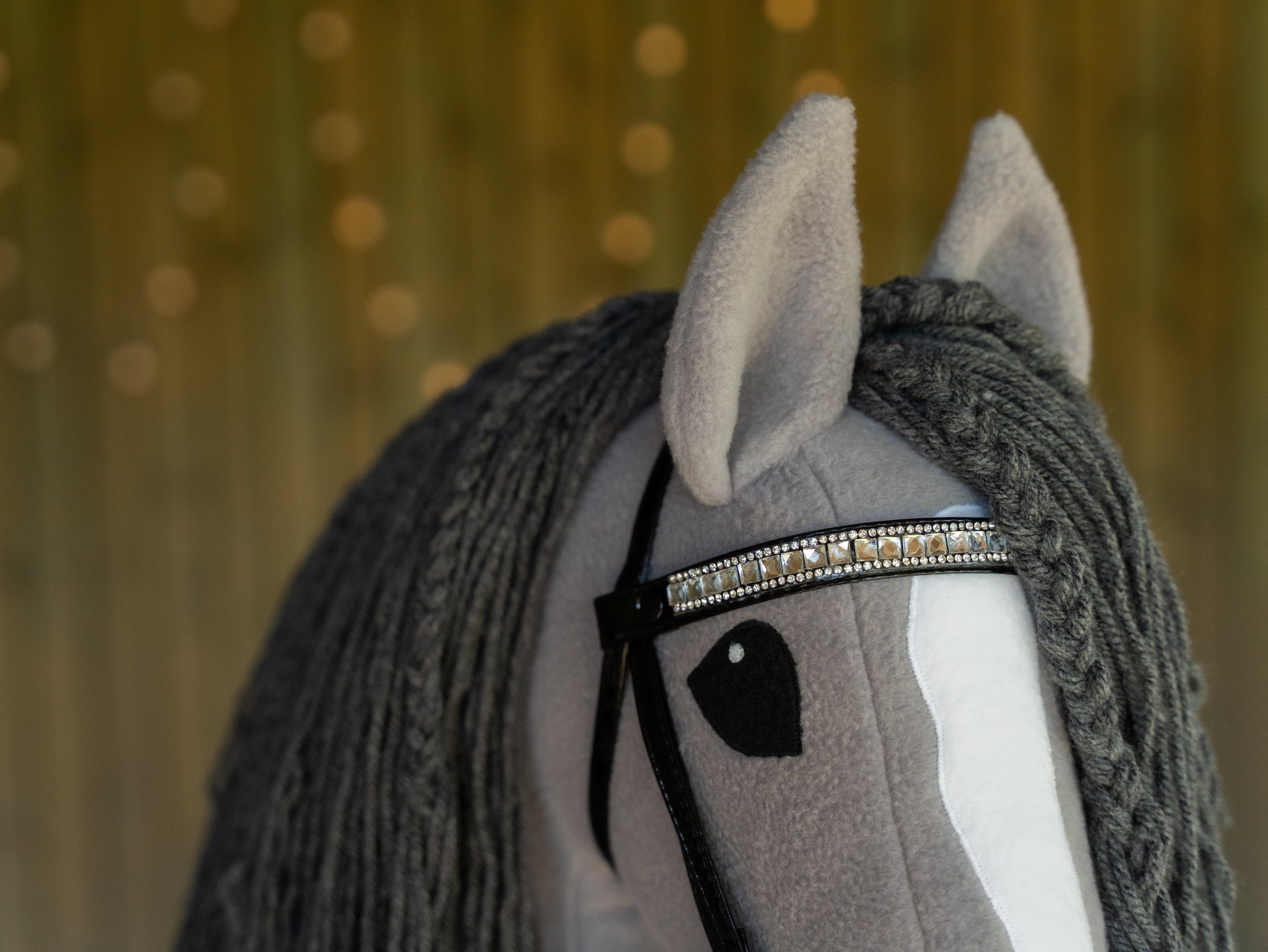 Grey Hobbyhorse – Handmade A3 Stick Horse with Halter or Rhinestone Bridle