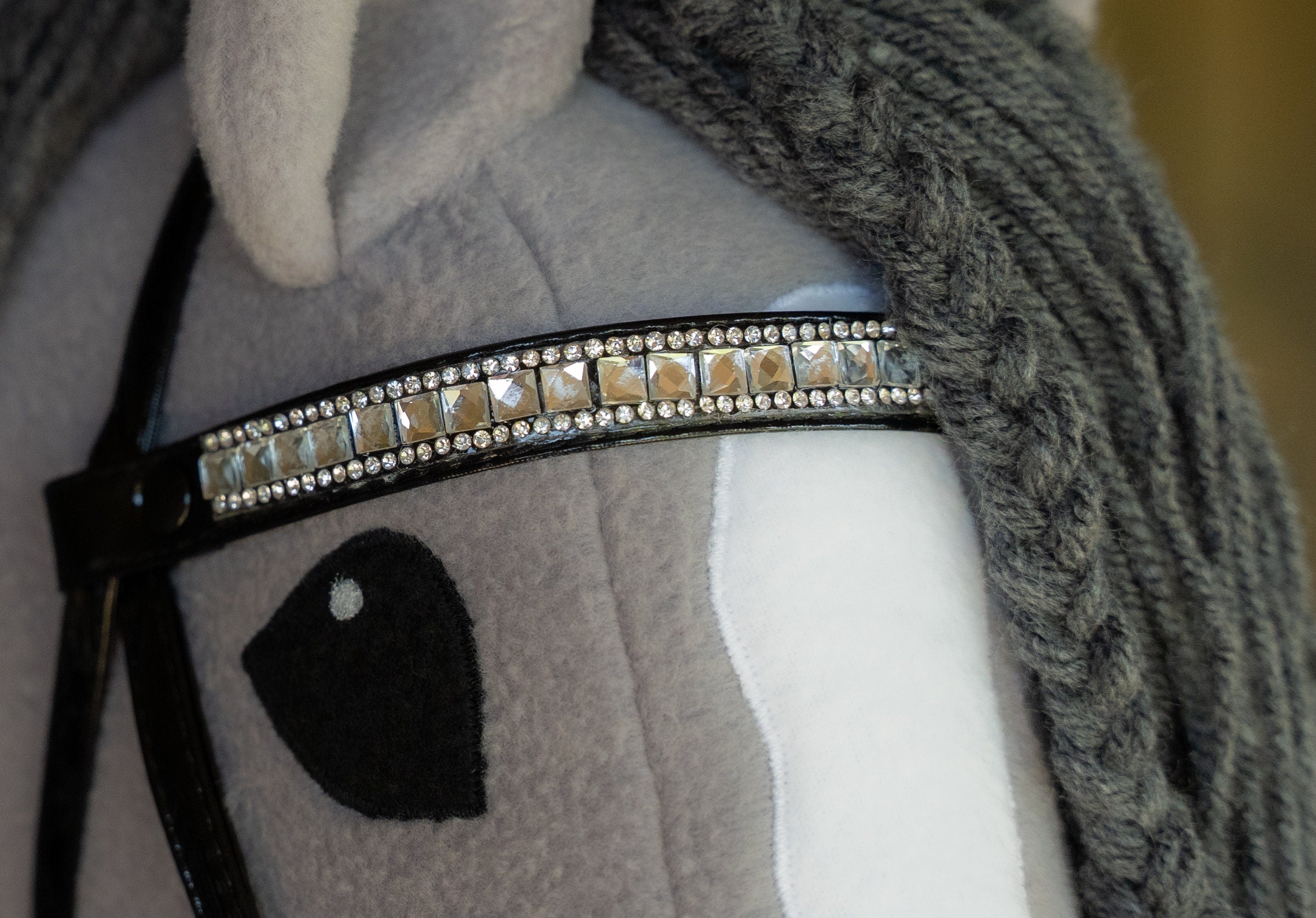 Grey Hobbyhorse – Handmade A3 Stick Horse with Halter or Rhinestone Bridle