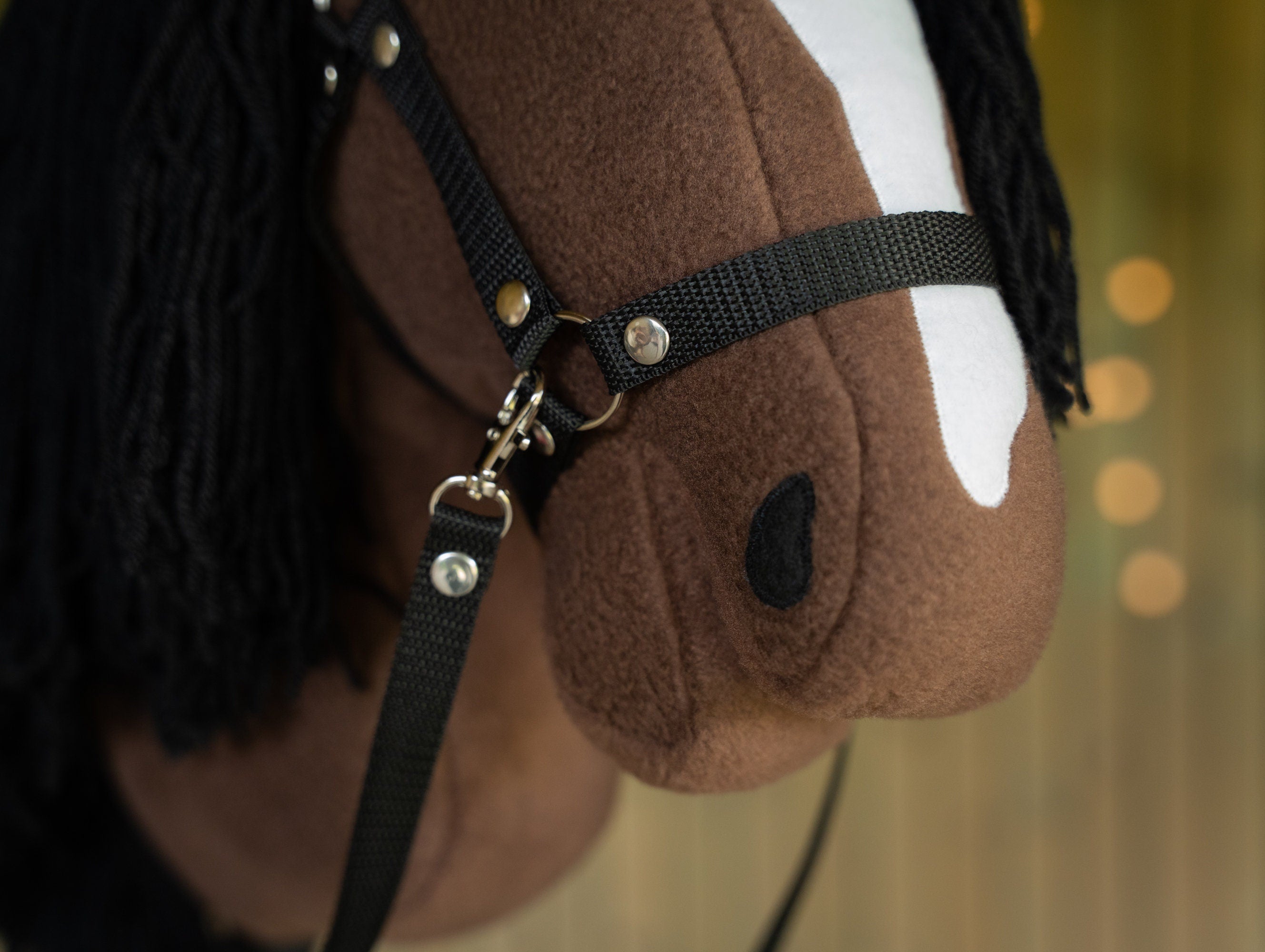 Brown Hobbyhorse with Black Mane – A3 Size Stick Horse | Handmade Hobby Horse with Rhinestone Bridle or Halter