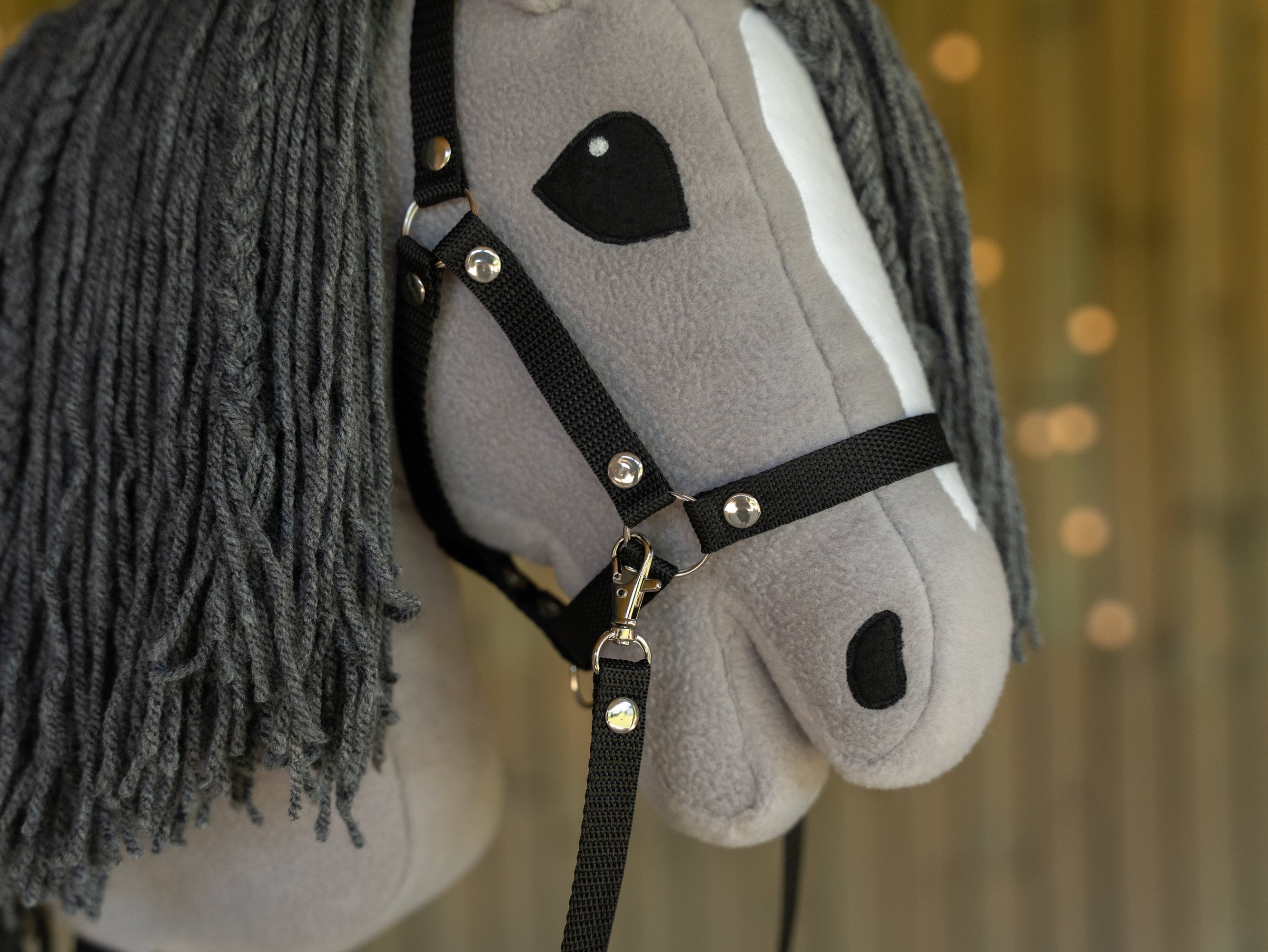 Grey Hobbyhorse – Handmade A3 Stick Horse with Halter or Rhinestone Bridle