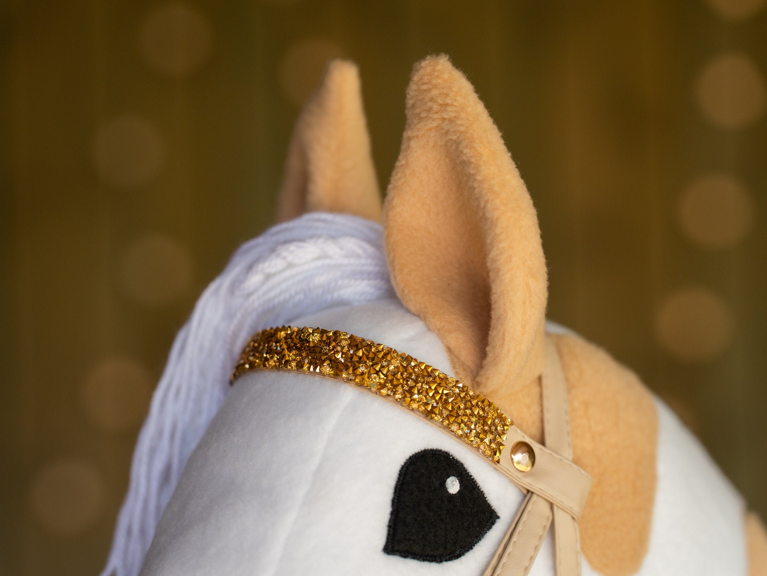 Paint Hobby Horse A3 – Handmade Stick Horse with Bridle or Halter, Rhinestone Tack, Two-Color Mane