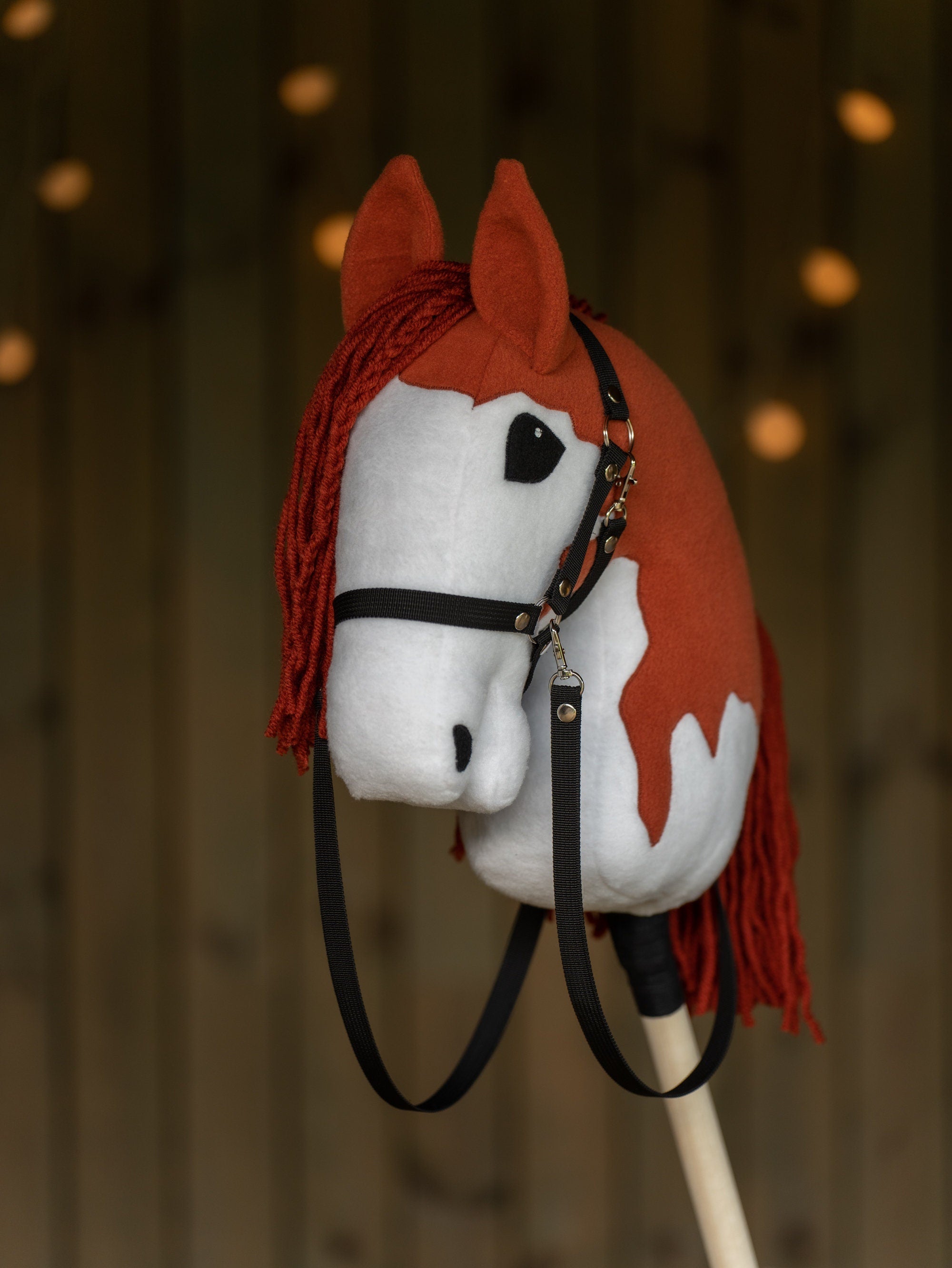 Chestnut Pinto Hobbyhorse – A3 Size | With Rhinestone Bridle or Halter