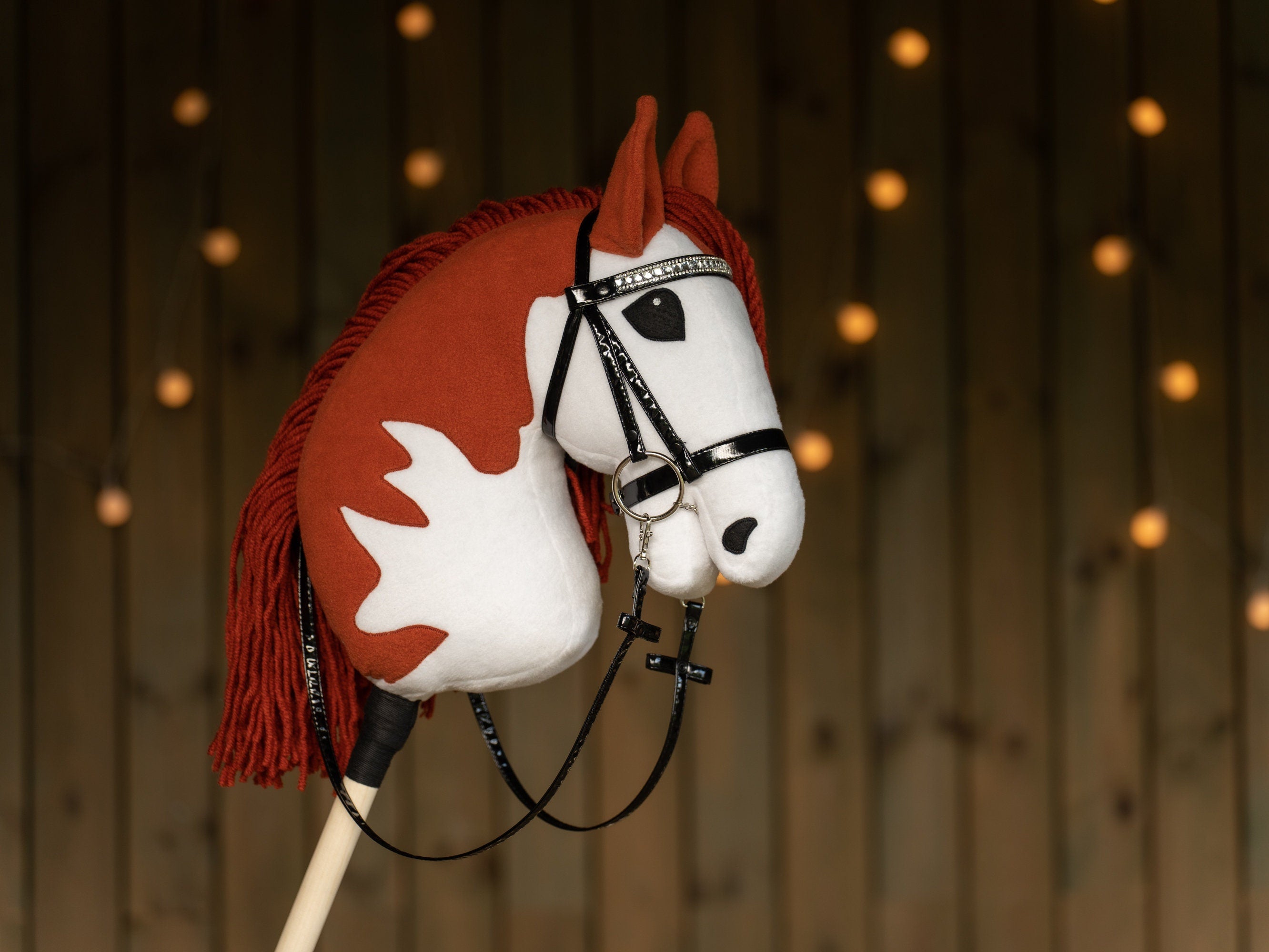 Chestnut Pinto Hobbyhorse – A3 Size | With Rhinestone Bridle or Halter
