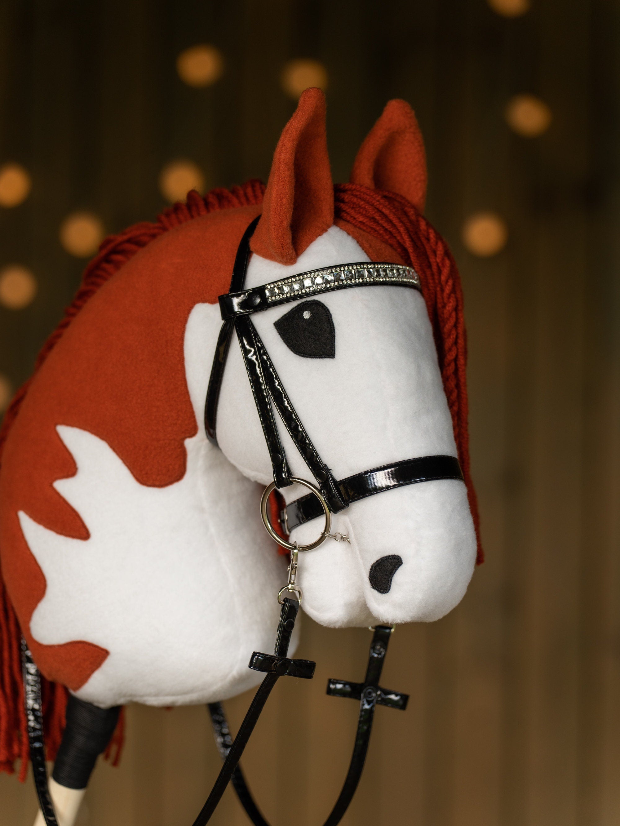 Chestnut Pinto Hobbyhorse – A3 Size | With Rhinestone Bridle or Halter