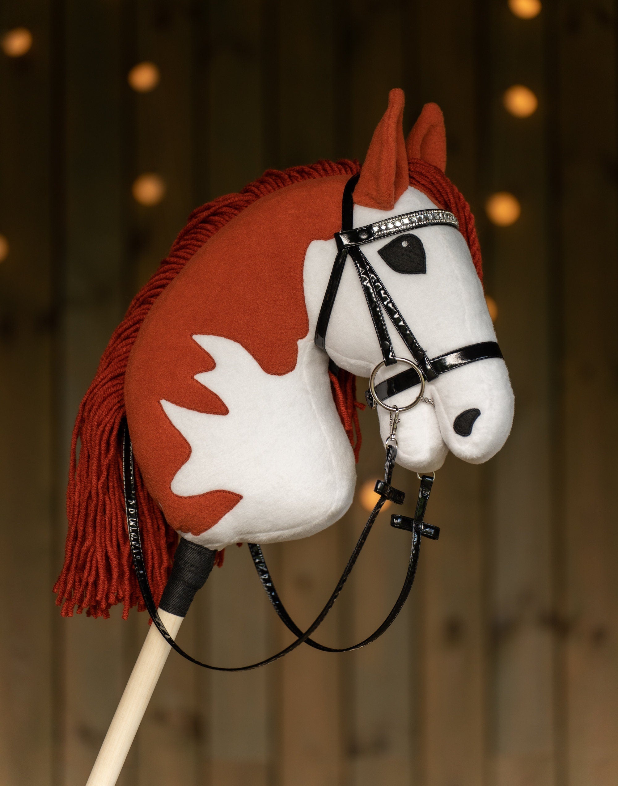 Chestnut Pinto Hobbyhorse – A3 Size | With Rhinestone Bridle or Halter