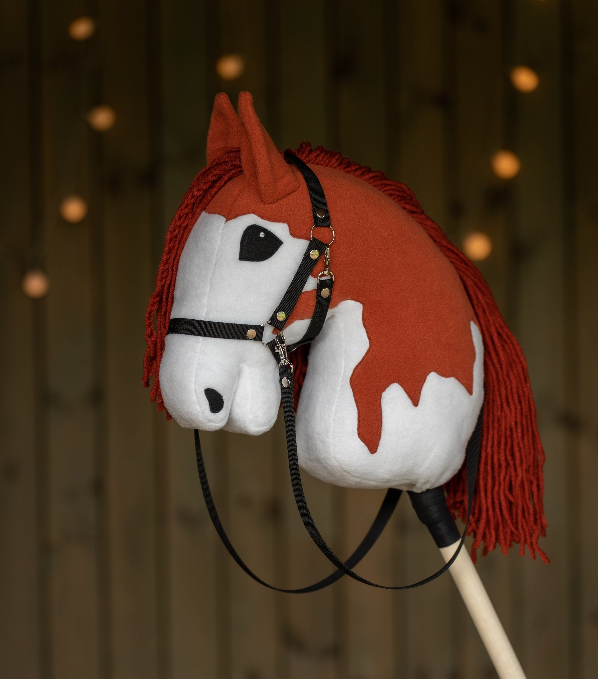 Chestnut Pinto Hobbyhorse – A3 Size | With Rhinestone Bridle or Halter