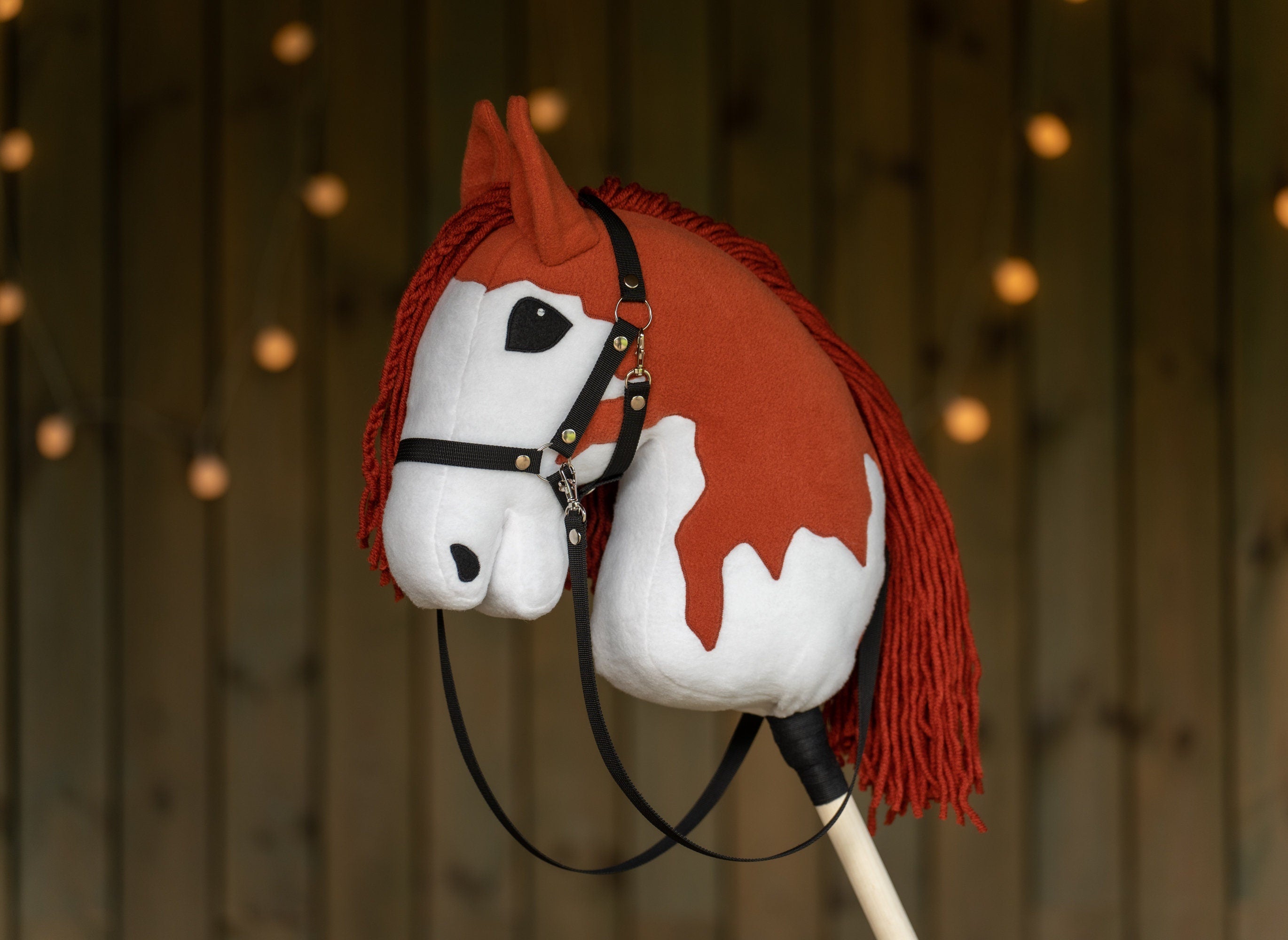 Chestnut Pinto Hobbyhorse – A3 Size | With Rhinestone Bridle or Halter