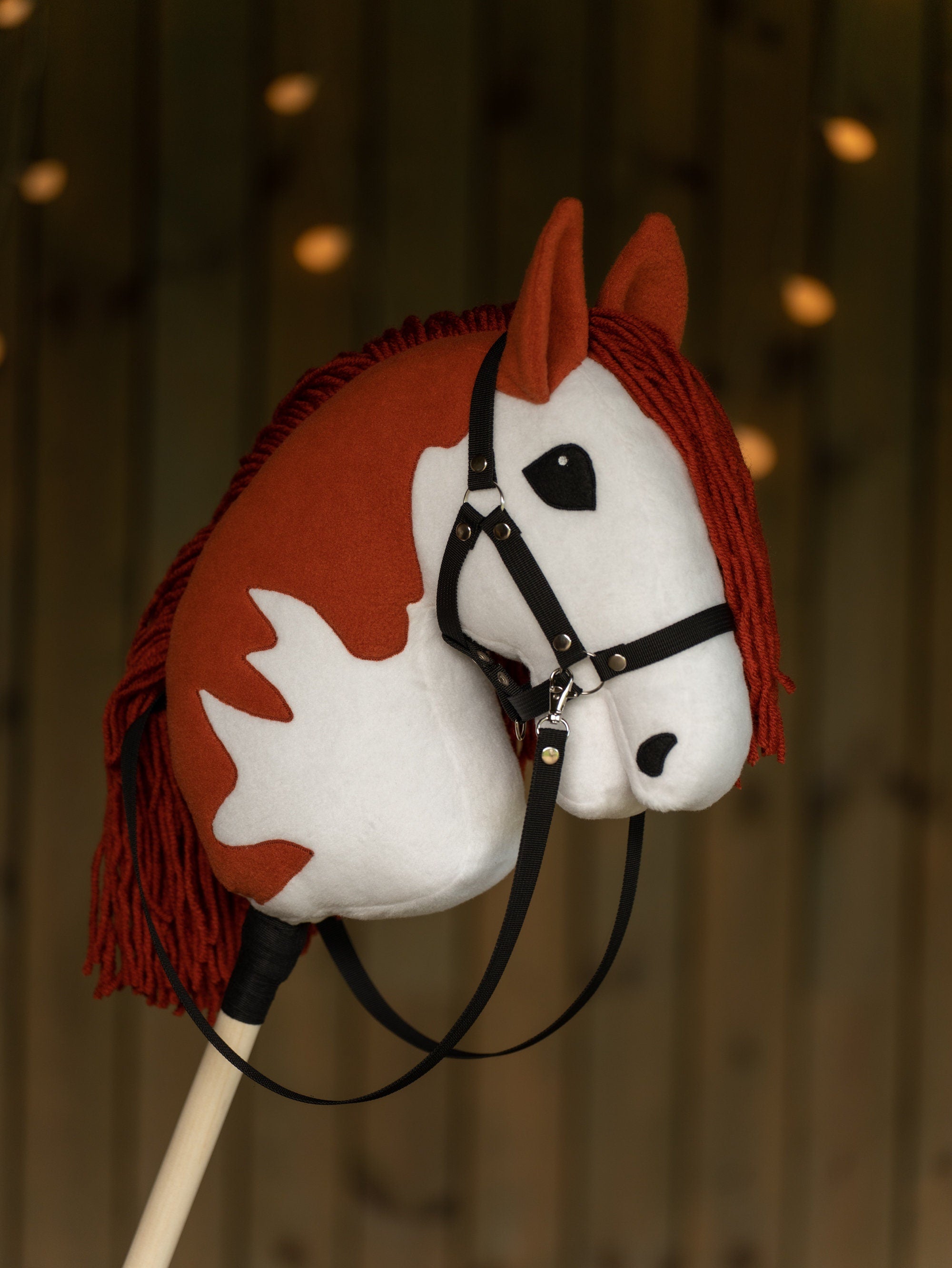 Chestnut Pinto Hobbyhorse – A3 Size | With Rhinestone Bridle or Halter
