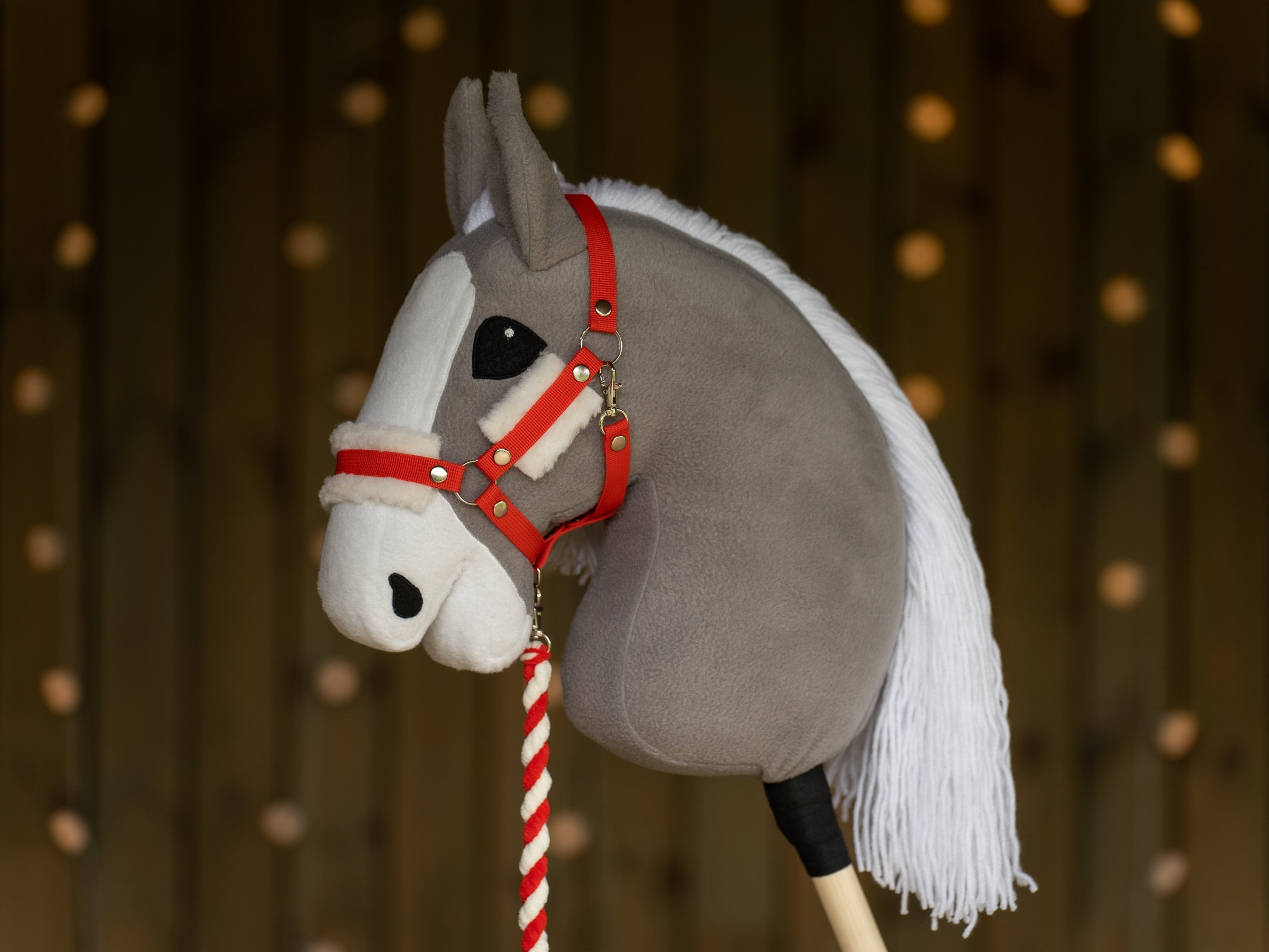 Hobbyhorse Halter with Soft Cream Fur – Fits A3 & A4 Hobbyhorses