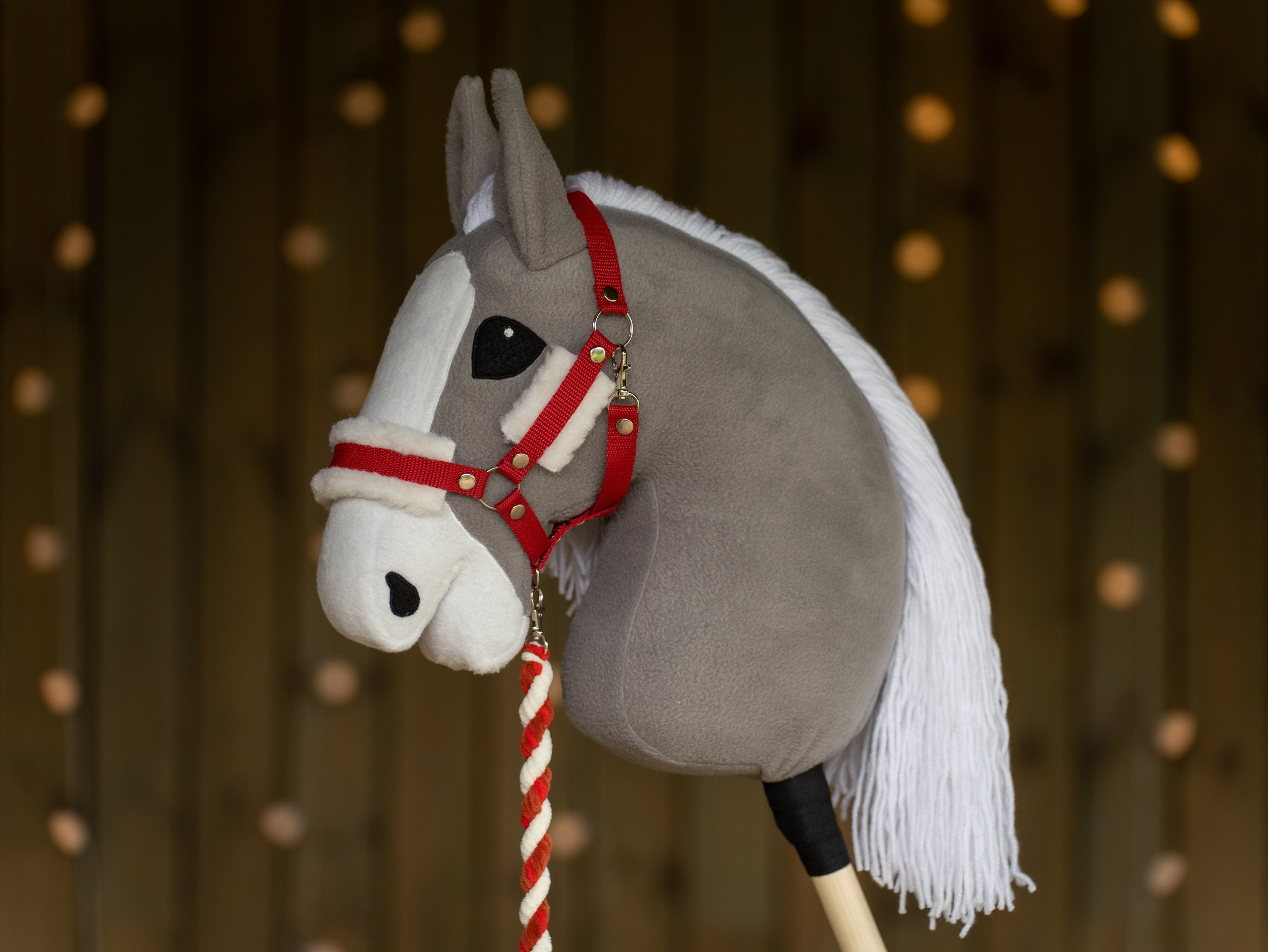 Hobbyhorse Halter with Soft Cream Fur – Fits A3 & A4 Hobbyhorses