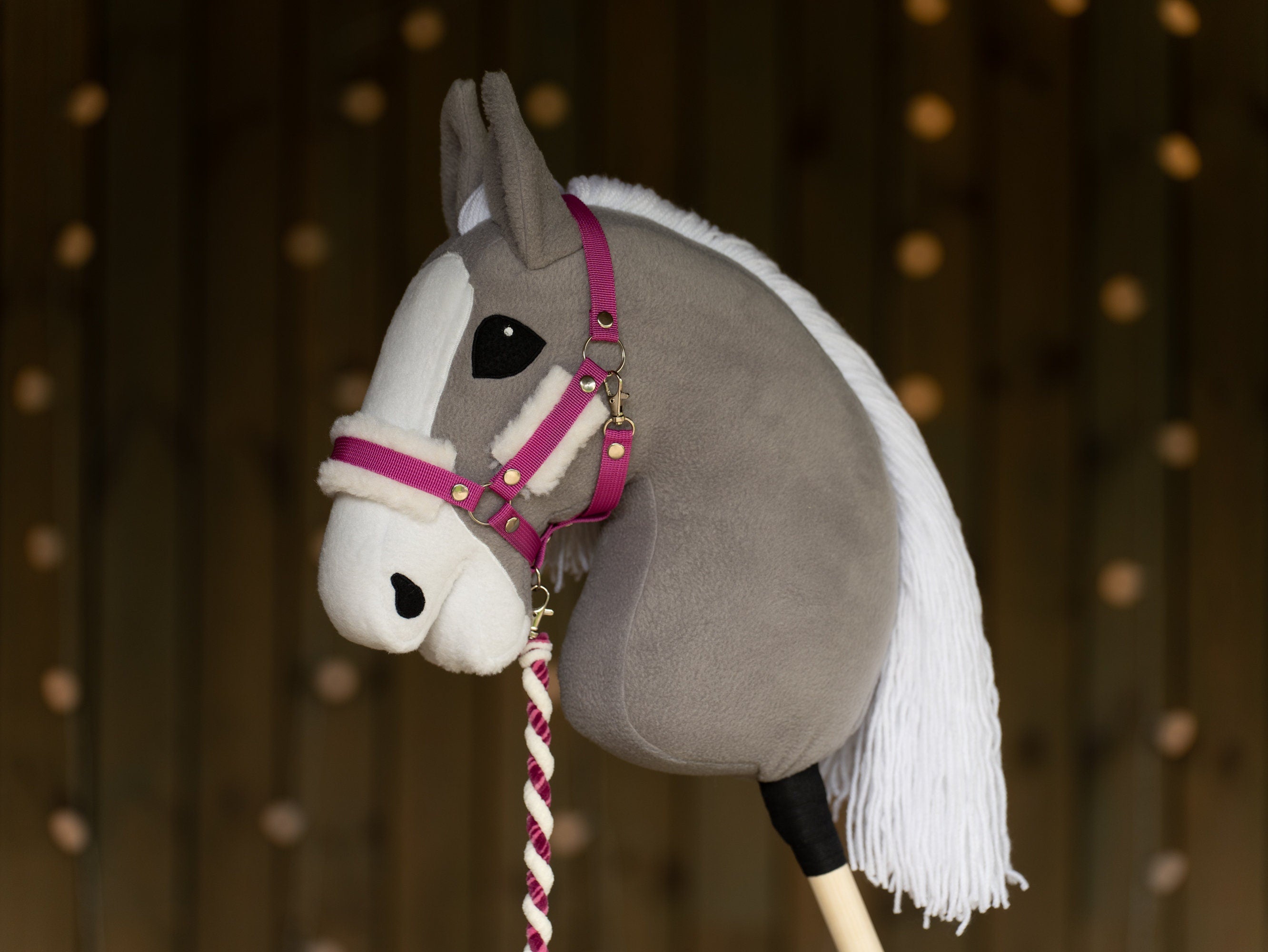 Hobbyhorse Halter with Soft cream Fur – Fits A3 & A4 Hobbyhorses