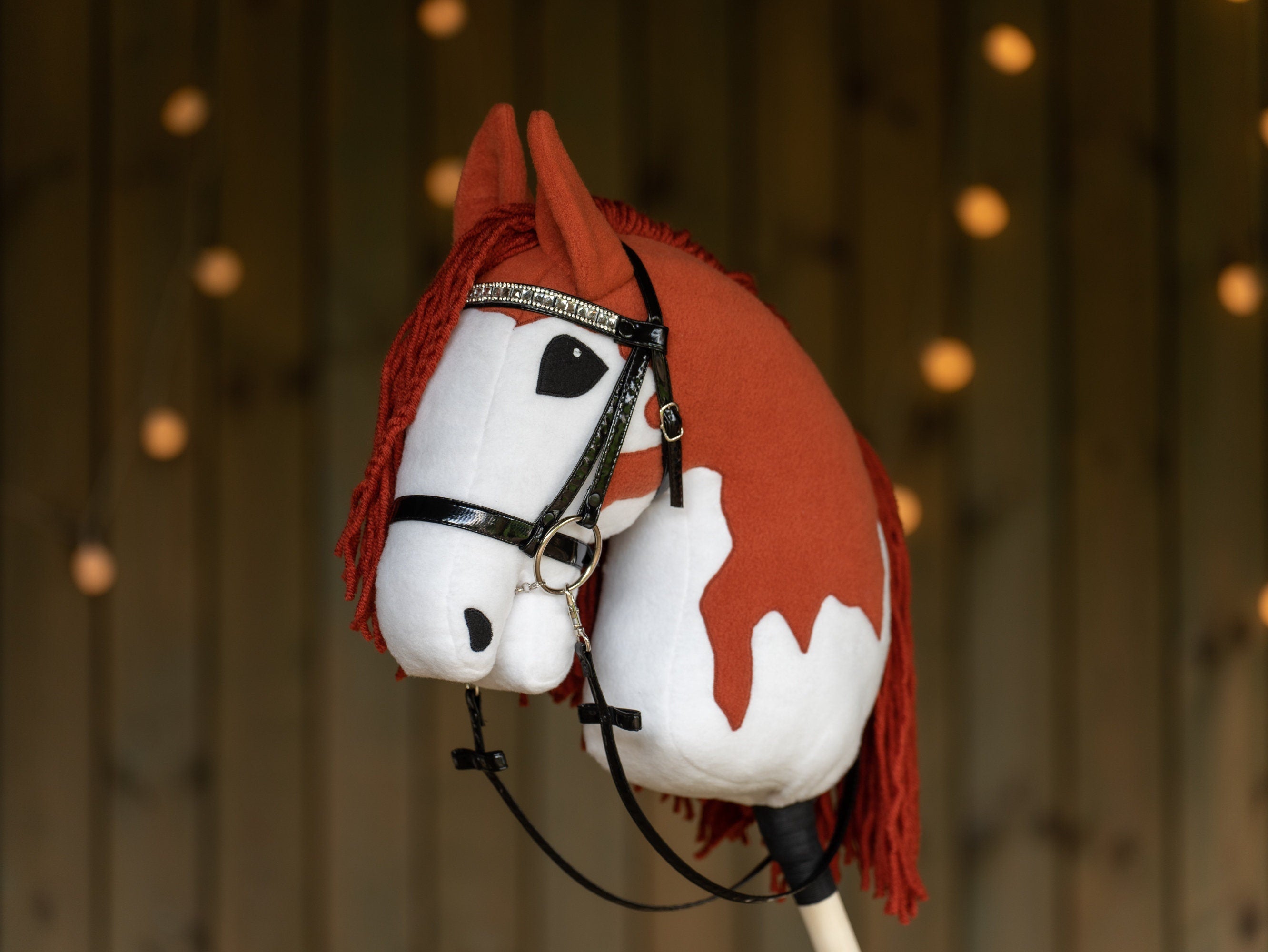 Chestnut Pinto Hobbyhorse – A3 Size | With Rhinestone Bridle or Halter