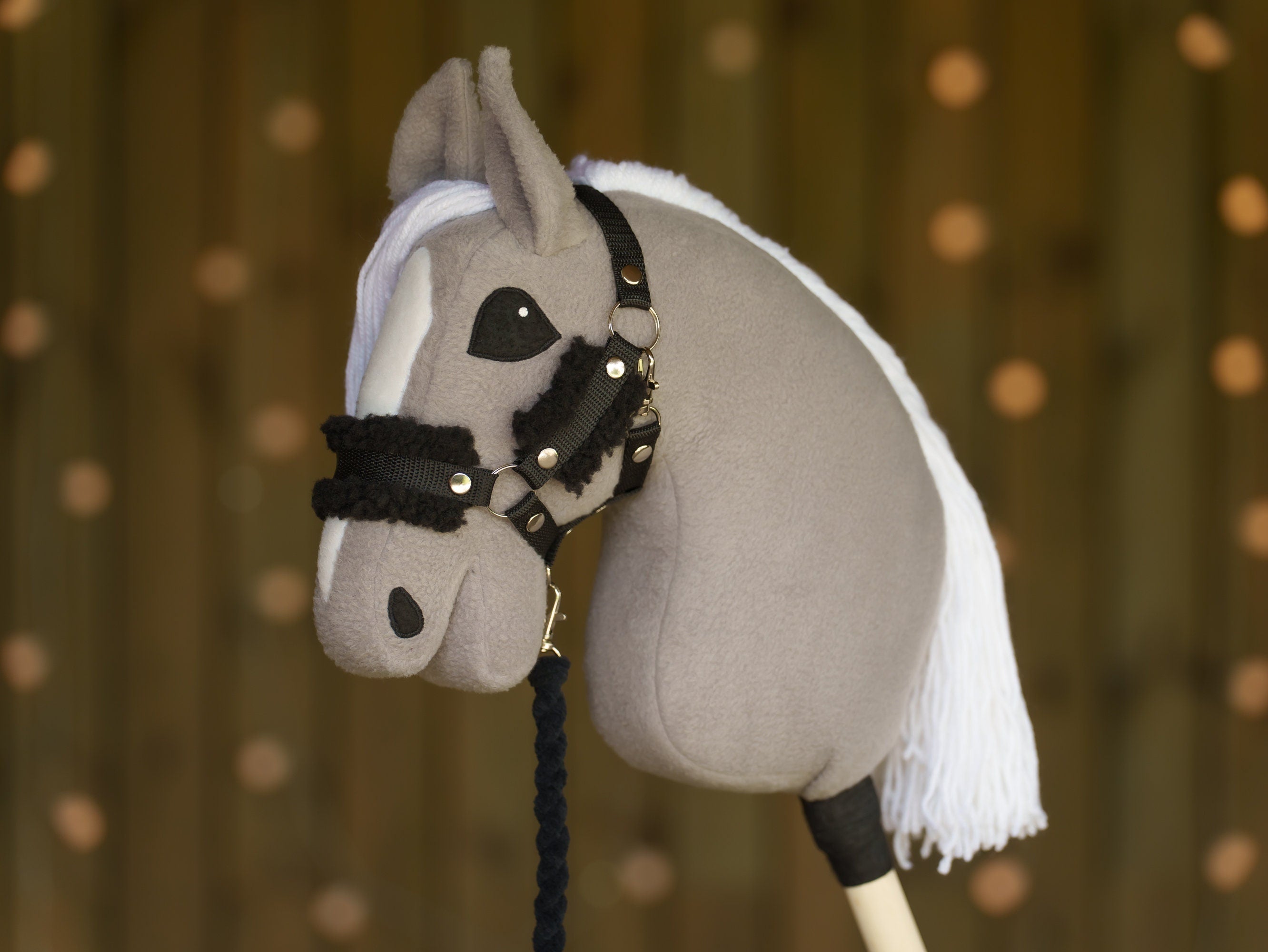 Hobbyhorse Halter with Soft Black Fur – Fits A3 & A4 Hobbyhorses