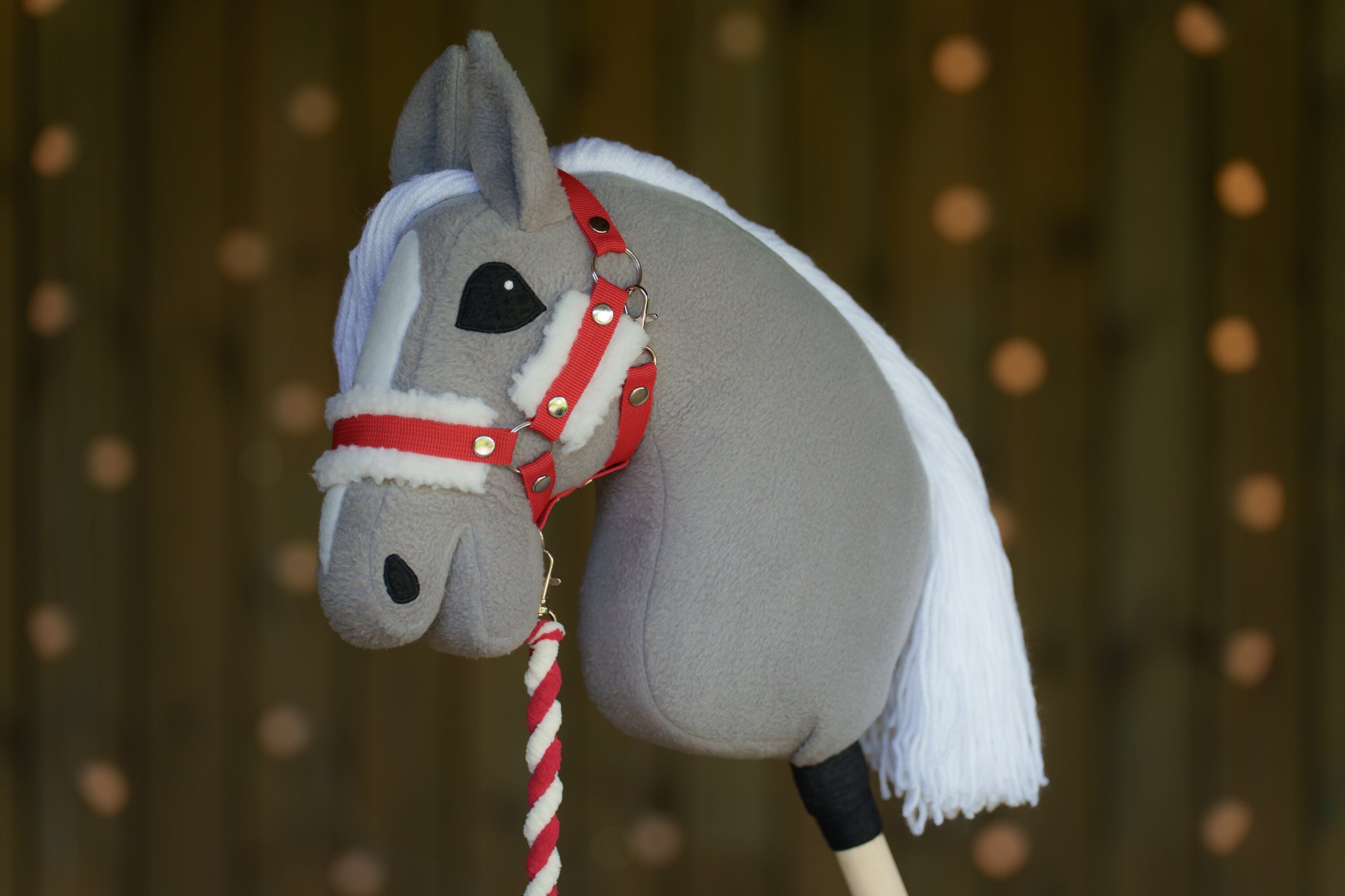 Hobbyhorse Halter with Soft Cream Fur – Fits A3 & A4 Hobbyhorses