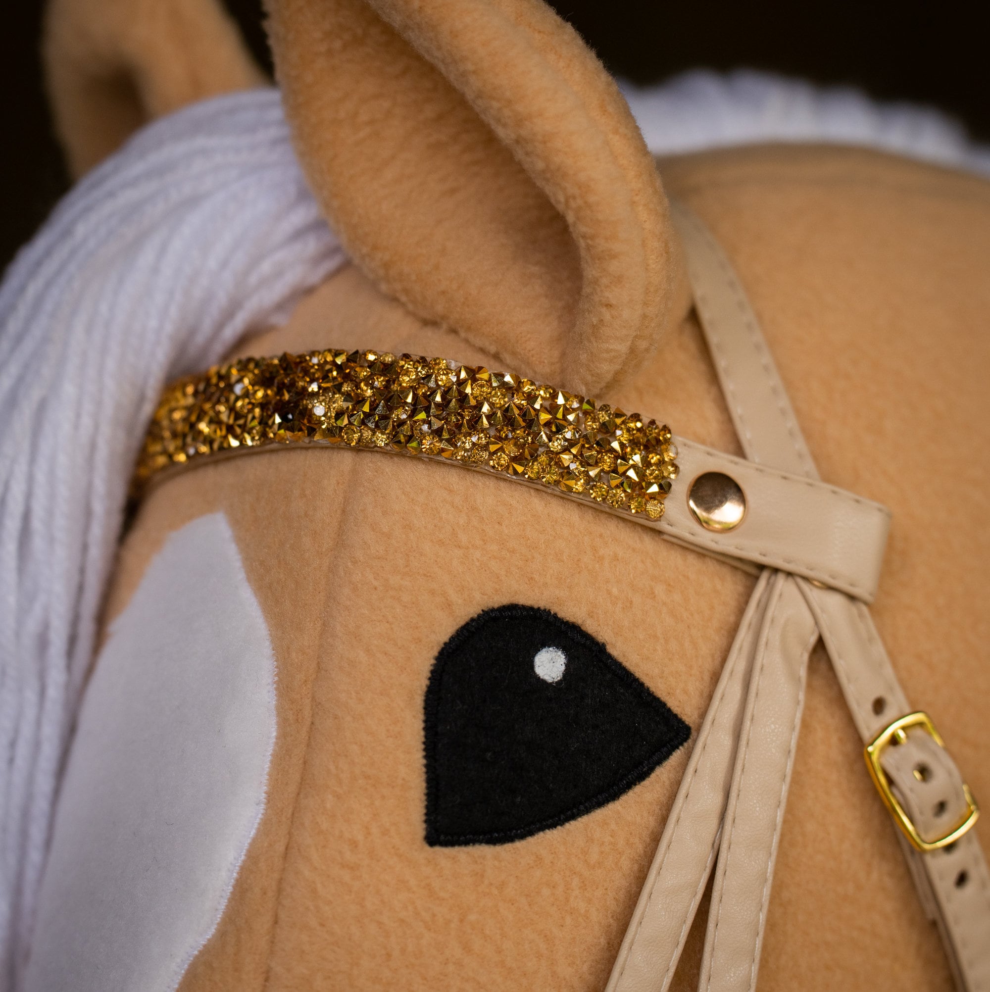 Palomino Hobbyhorse with Rhinestone Bridle – A3 Size Stick Horse | Handmade Hobby Horse with White Mane