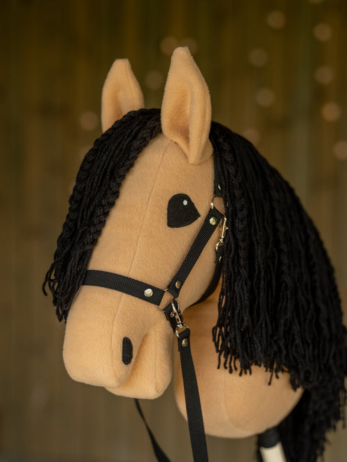 Brown A3 Hobby Horse – Handmade Stick Horse with Halter & Black Yarn Mane