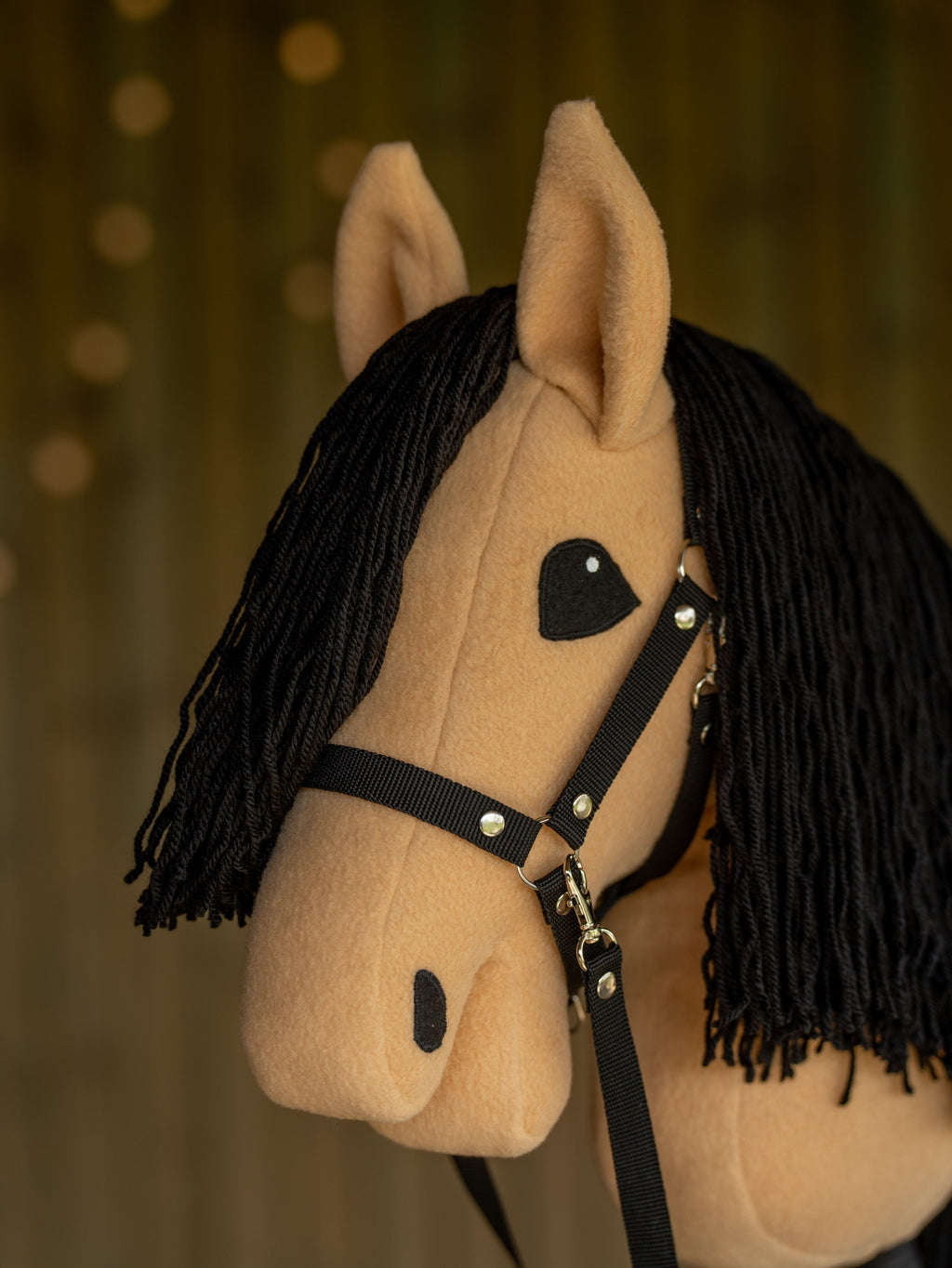 Brown A3 Hobby Horse – Handmade Stick Horse with Halter & Black Yarn Mane