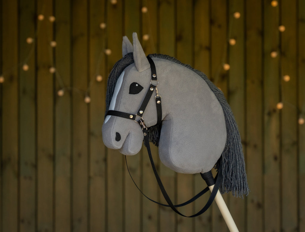 Grey Hobbyhorse – Handmade A3 Stick Horse with Halter or Rhinestone Bridle