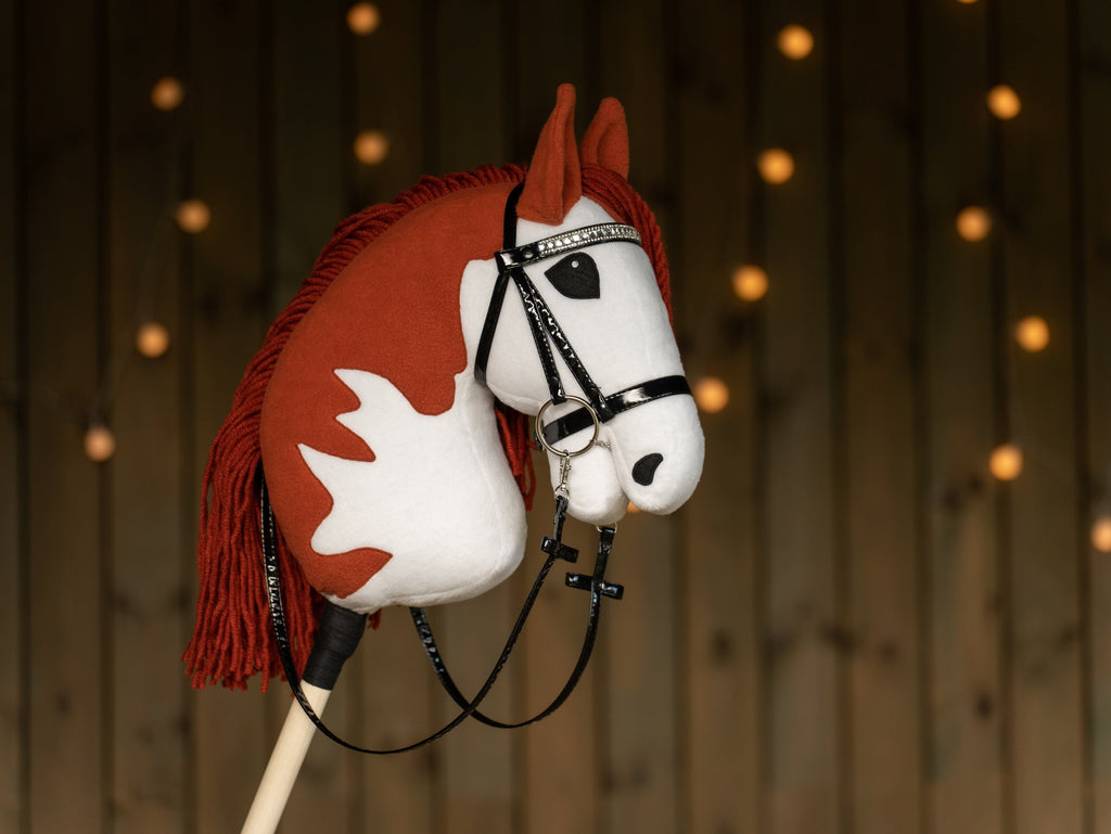 Chestnut Pinto Hobbyhorse – A3 Size | With Rhinestone Bridle or Halter
