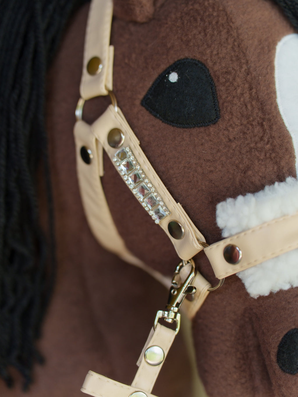 Faux Leather Hobbyhorse Halter with Rhinestones & Cream Fur – Fits A3 or A4 Sizes